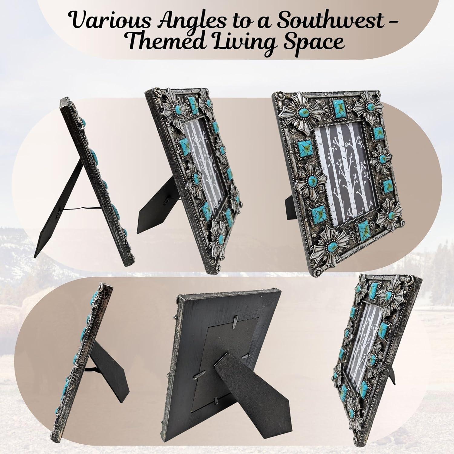 BestGiftEver Turquoise Gemstone Southwest Frame: Tabletop Picture Frame for Western & Native American Decor | Decorative Picture Frame for Southwestern Home Decor