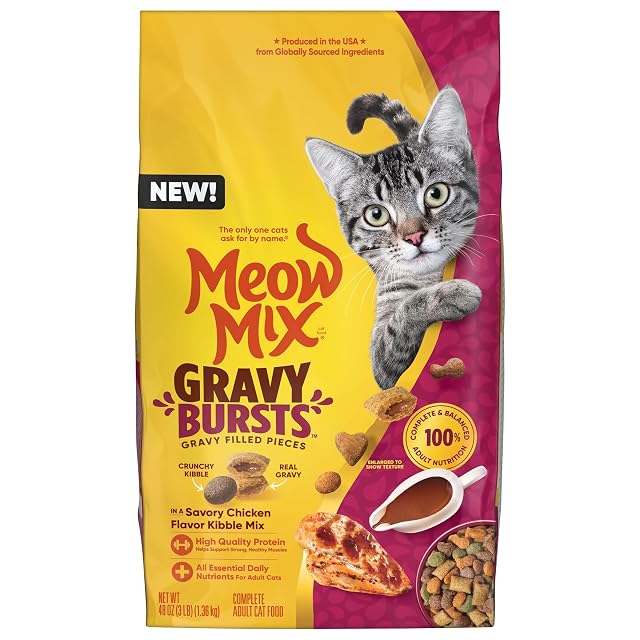 Meow Mix Gravy Bursts Dry Cat Food Chicken 3 LB Bag