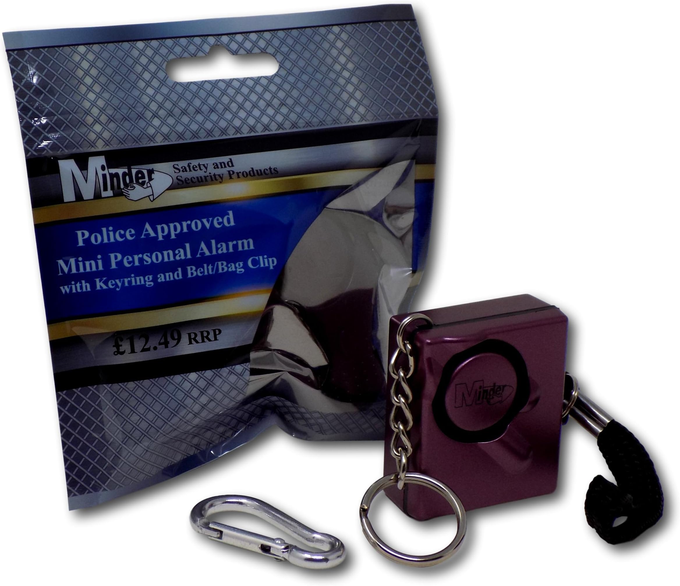 Minder® 140db Police Approved Mini Minder Loud Personal Staff Panic Rape Attack Safety Security Alarm Keyring - Secured by Design Approved (Police Preferred Specification) (Purple)