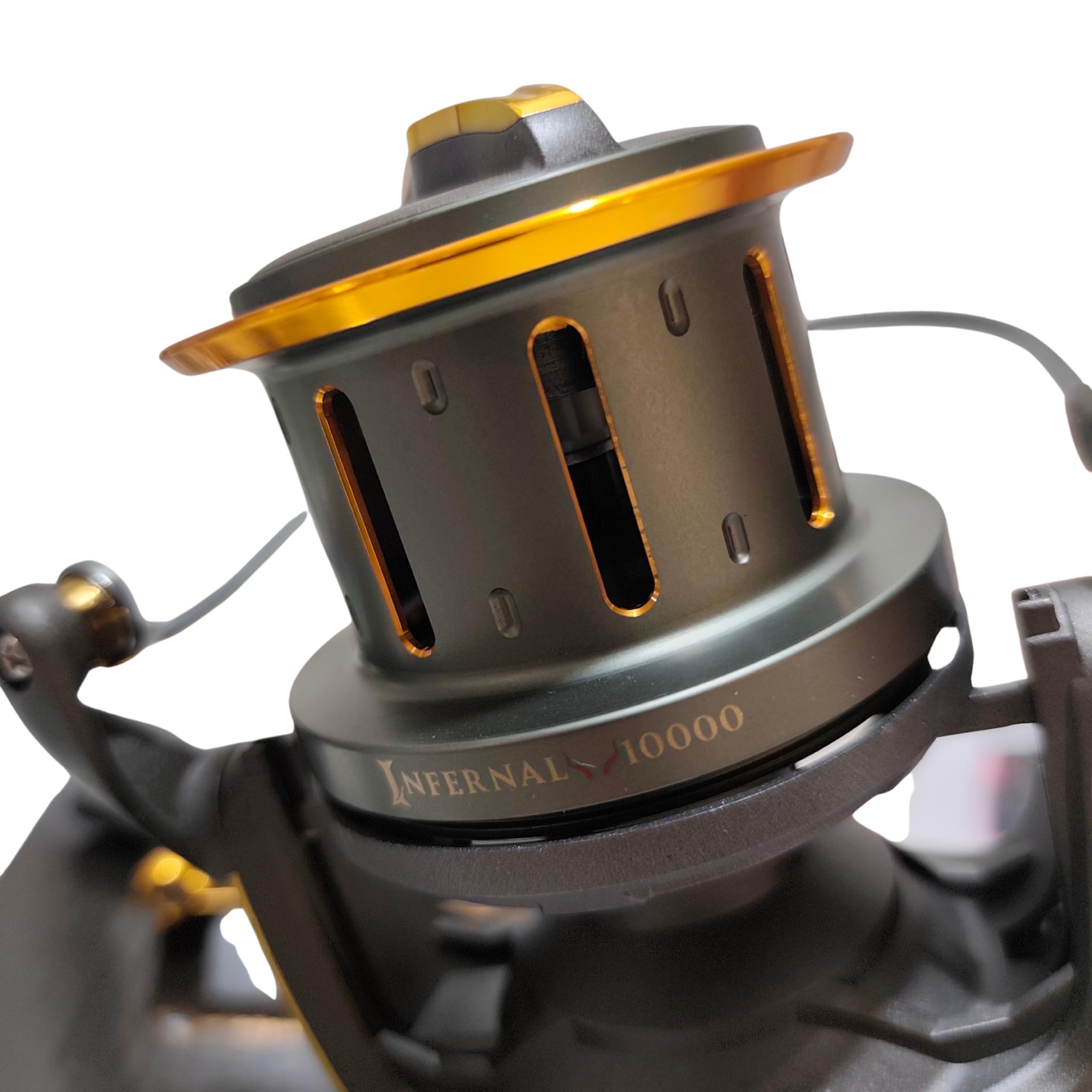Moulinet Infernal 10000 - Moulinet Surfcasting de mer | Frein en carbone 16 kg | 7+1 BB INOX | Ratio 4.6:1 | Worm Shaft | Bobine aluminium + extra graphite | Anti-Reverse