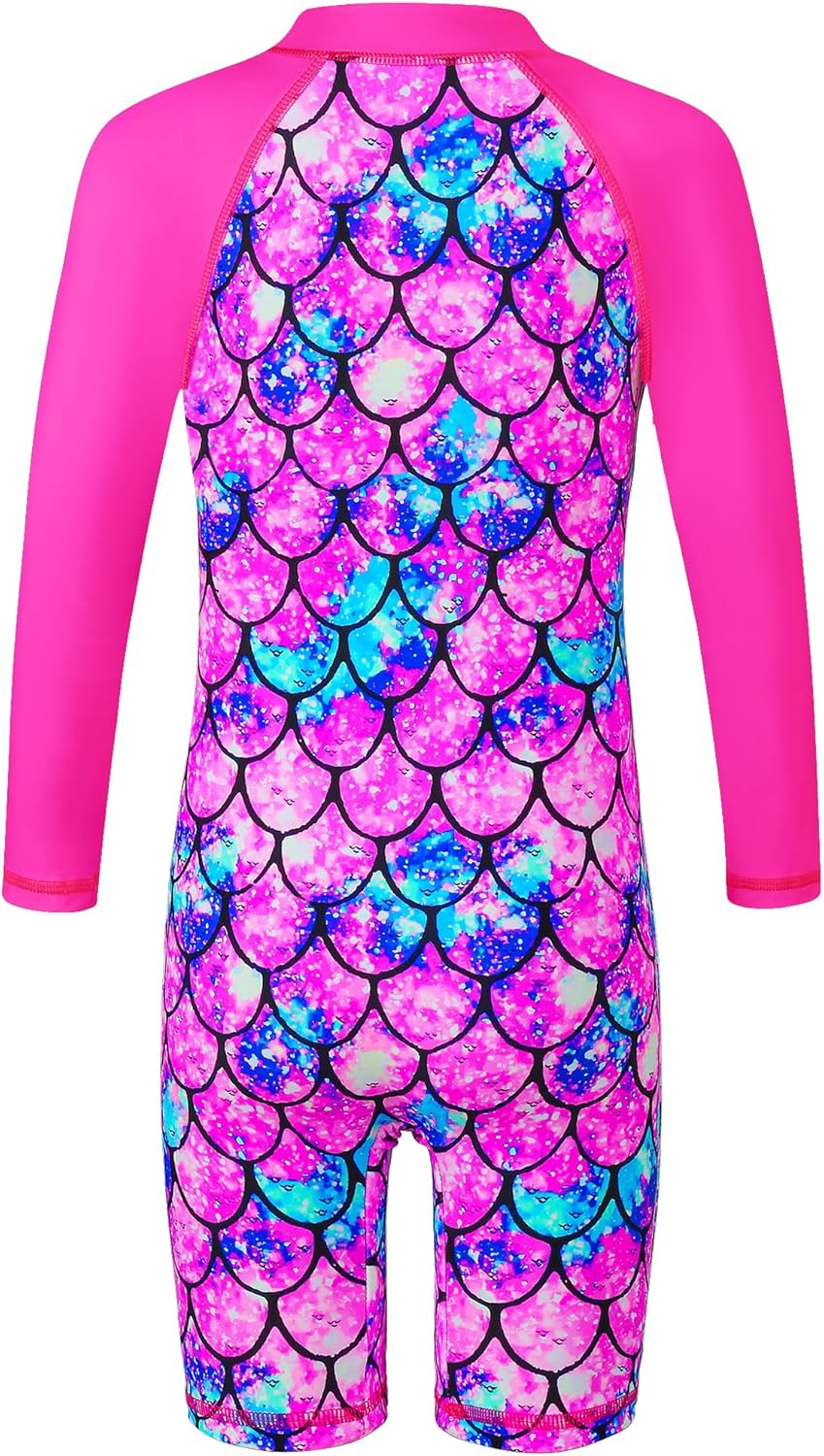 TFJH E 1PCS Long Sleeve Girls Bathing UPF 50+ Rash Guard Suits Swimsuts Zip 3-14Y