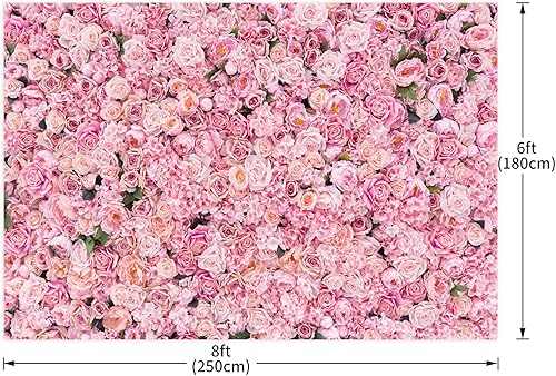 Miniatura 3 de Telón de fondo de pared rosa rosa de 8 x 6 pies, fondo de fotografía de flores rosas para exteriores, telón de fondo de baby shower, boda, fiesta de
