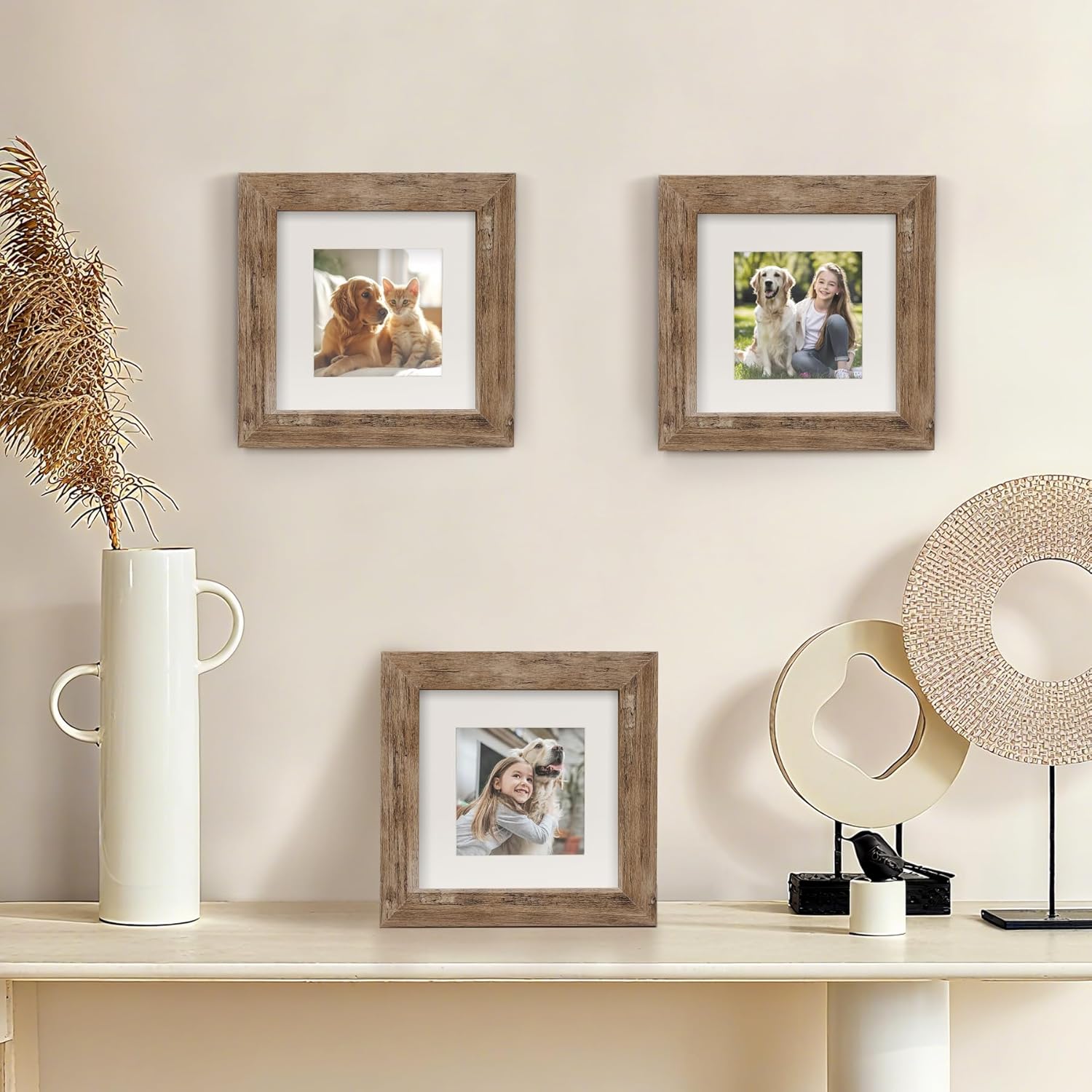 TOFOREVO 6x6 Picture Frames Set of 6 Rustic Wood Grain Photo Frame for Gallery Wall Mounting or Tabletop Display