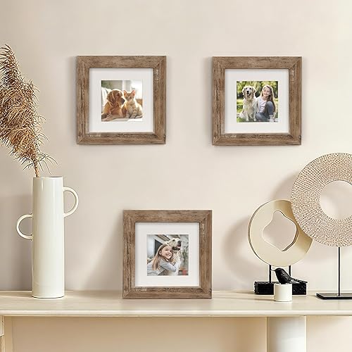 Miniatura 5 de Marcos de fotos de 6 x 6 pulgadas, juego de 2 marcos de fotos de grano de madera rústica para montaje en pared de galería o exhibición de mesa