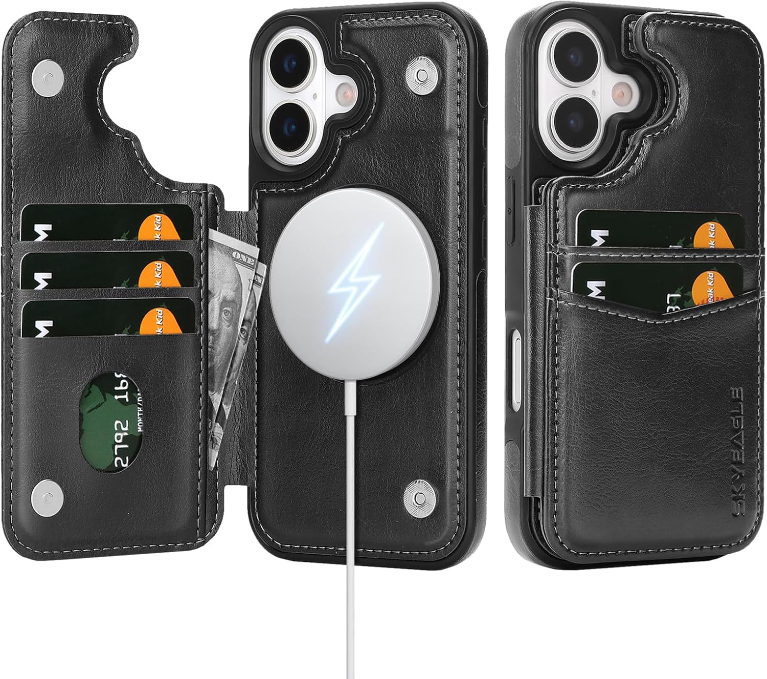 Compatible with Magsafe for iPhone 17 Wallet Case with Card Holder,Women Men Phone Case PU Leather Kickstand Flip Folio Protective Cover Credit Card Slots,for Apple 17 6.3",Black