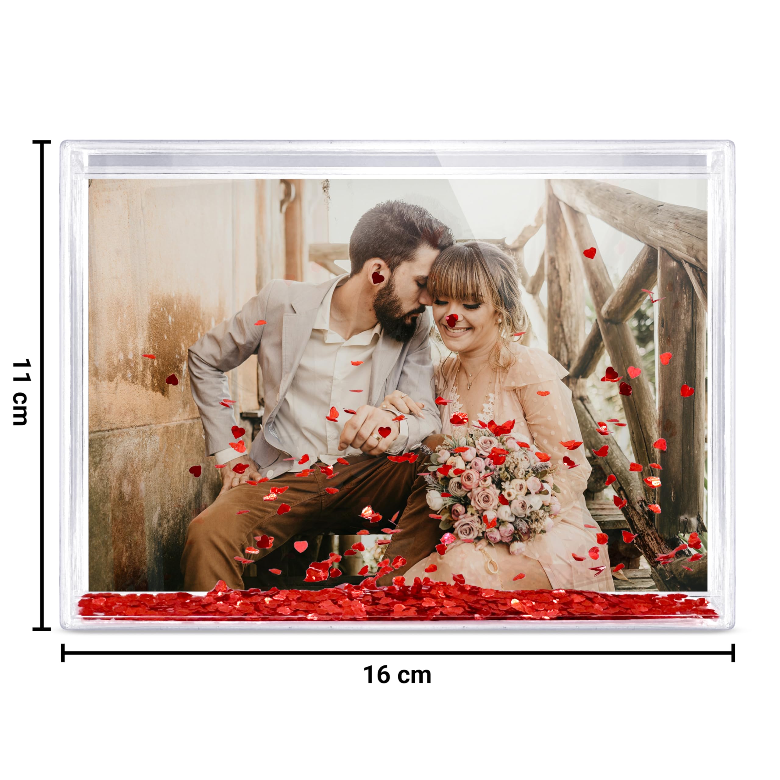 printplanet® - Personalisierter Schüttelrahmen mit Foto - 3D Bilderrahmen mit Herzchen-Füllung und eigenem Foto gestalten - Acryl-Fotoblock