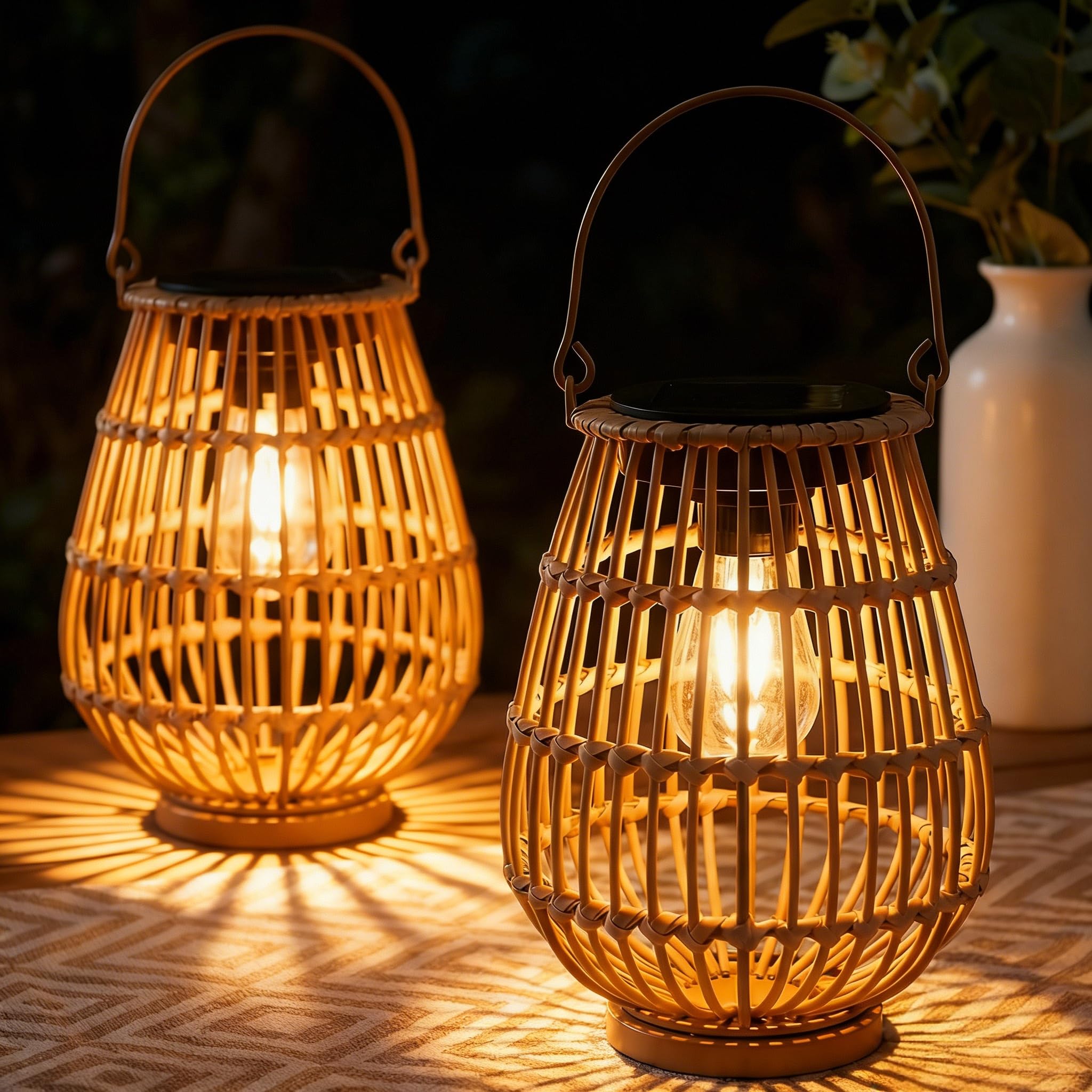 Lanterne solari per esterni, impermeabili, in rattan, confezione da 2