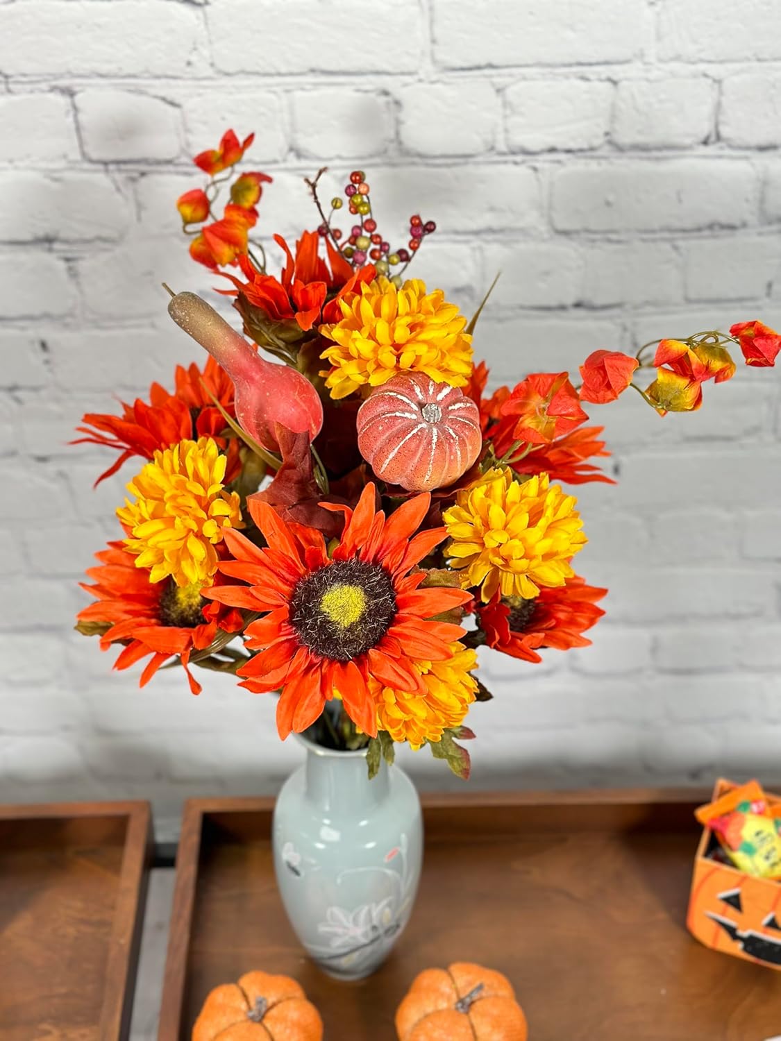 Admired by Nature 18 Stems Artificial Mums Sunflowers Zinnia Silk Flowers Bush Plants Cemetery Flowers Arrangement - for Home Decor, Thanksgiving, Fall, Weddings, Events, Showers, Crafts Harvest