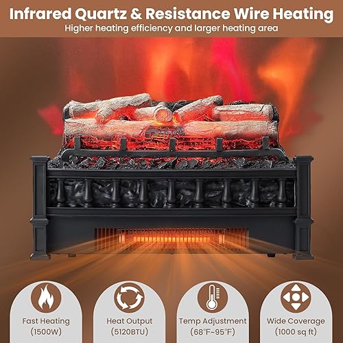 Miniatura 3 de Tangkula Juego de chimenea eléctrica de 20 pulgadas con temperatura ajustable, protección contra sobrecalentamiento, cama de madera de abedul