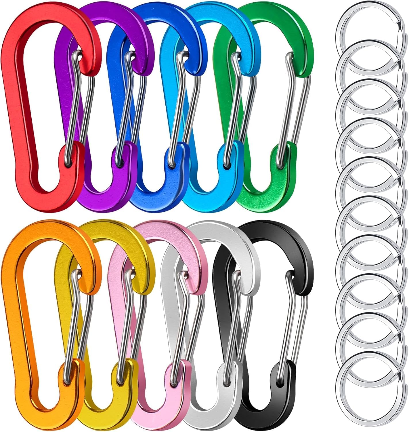 Caianwin 10Pcs Mini Aluminum D-Ring Clip Set in 10 Assorted Shades, Carabiner Hook, Light Carry Accessory for Keychains, Backpack Storage, Camping & Daily Outdoor Arrangement-image-46