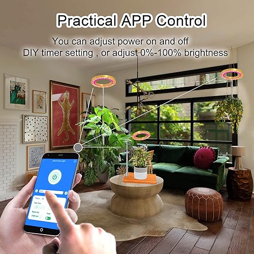 Miniatura 4 de Abonnylv Luz de cultivo para plantas de interior, lámparas de cultivo LED, color rojoblanco cálido, espectro completo con altura de base ajustable,