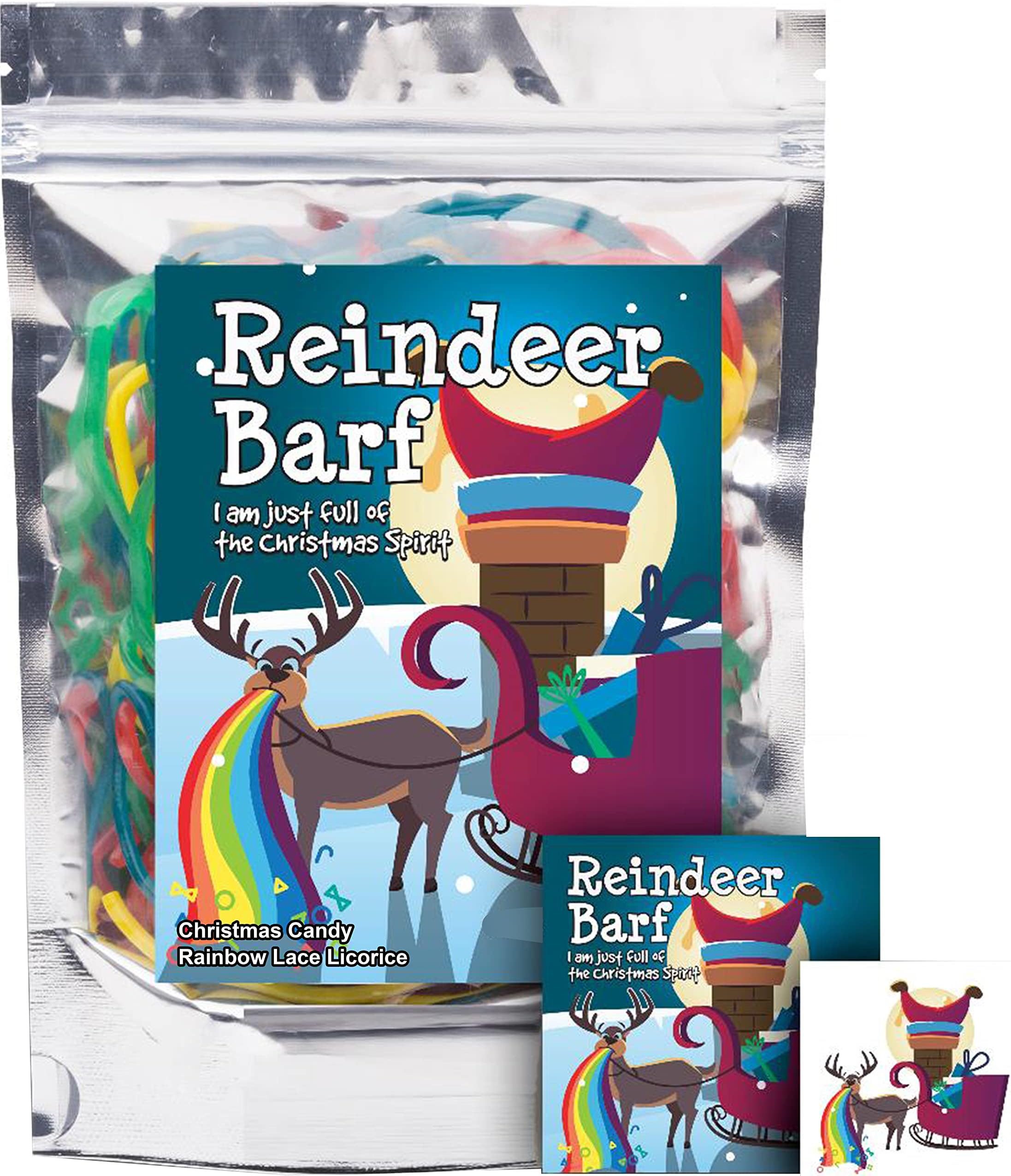Reindeer Barf Rainbow Lace Licorice Funny Unique Christmas Stocking Stuffer Gag Birthday Girl, Boy and Teens Candy Gift (5.5 Ounces)