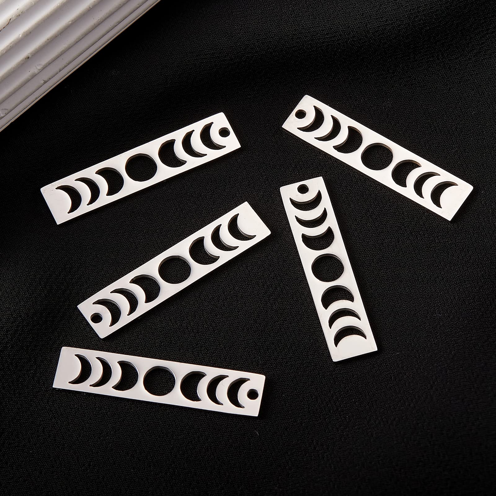 COGCHARGER 5 Pcs Moon Phase Charms Crescent Moon Bar Charms Pendants Stainless Steel Metal Rectangle Moon Pendant Charms for Jewelry Necklace Bracelet Making - Image 4