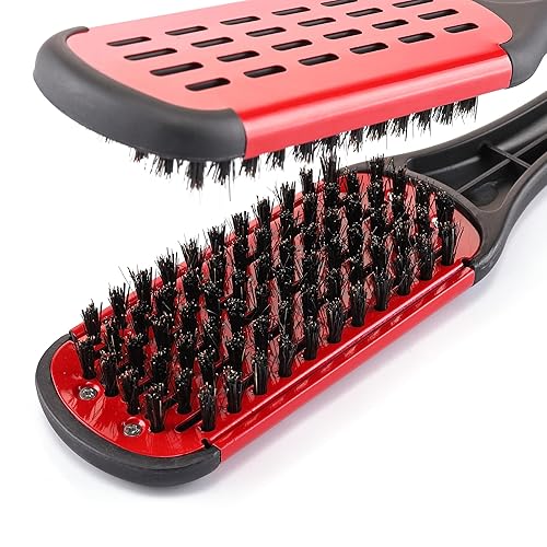 Miniatura 6 de Aethland Alisadora de doble cara con abrazadera de cepillo, cerdas de jabalí Pinza para alisar el cabello con desenredante - Herramienta de peinado