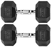 Rubber Encased Hex Dumbbell with Anti-Slip Grip for Exercises and Fitness, Multiple Weight Options
