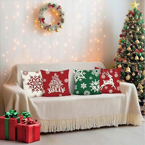 Miniatura 3 de Fundas de almohada de Navidad, copos de nieve, renos, árbol de Navidad, fundas de almohada decorativas de poliéster para sofá, cama, hogar, patio,