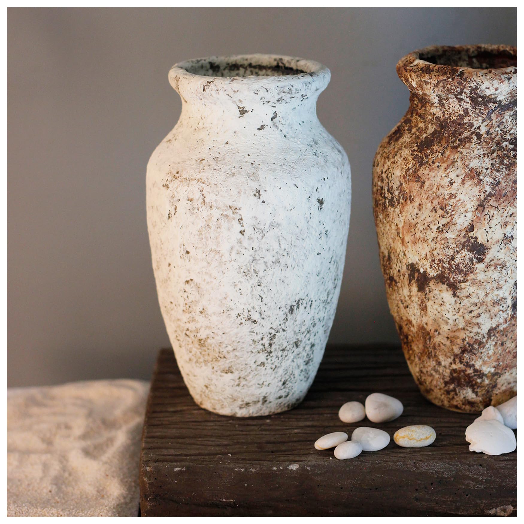roro Rustic White Textured Ceramic Vase, 7-Inch Handcrafted Elegant Home Decor Piece, Artisanal Flower Vase for Living Room, Office, or Wedding
