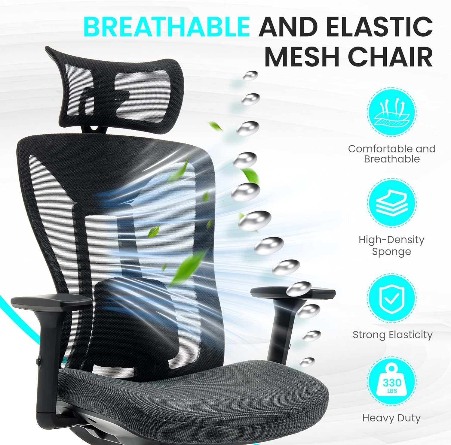 LuxErgo Ergonomic Office Chair Mesh Desk Chair High Back Task Chair with Adjustable Lumbar Support & Seat Depth, Big and Tall Swivel Computer Chair with Wheels for Home Office, Black