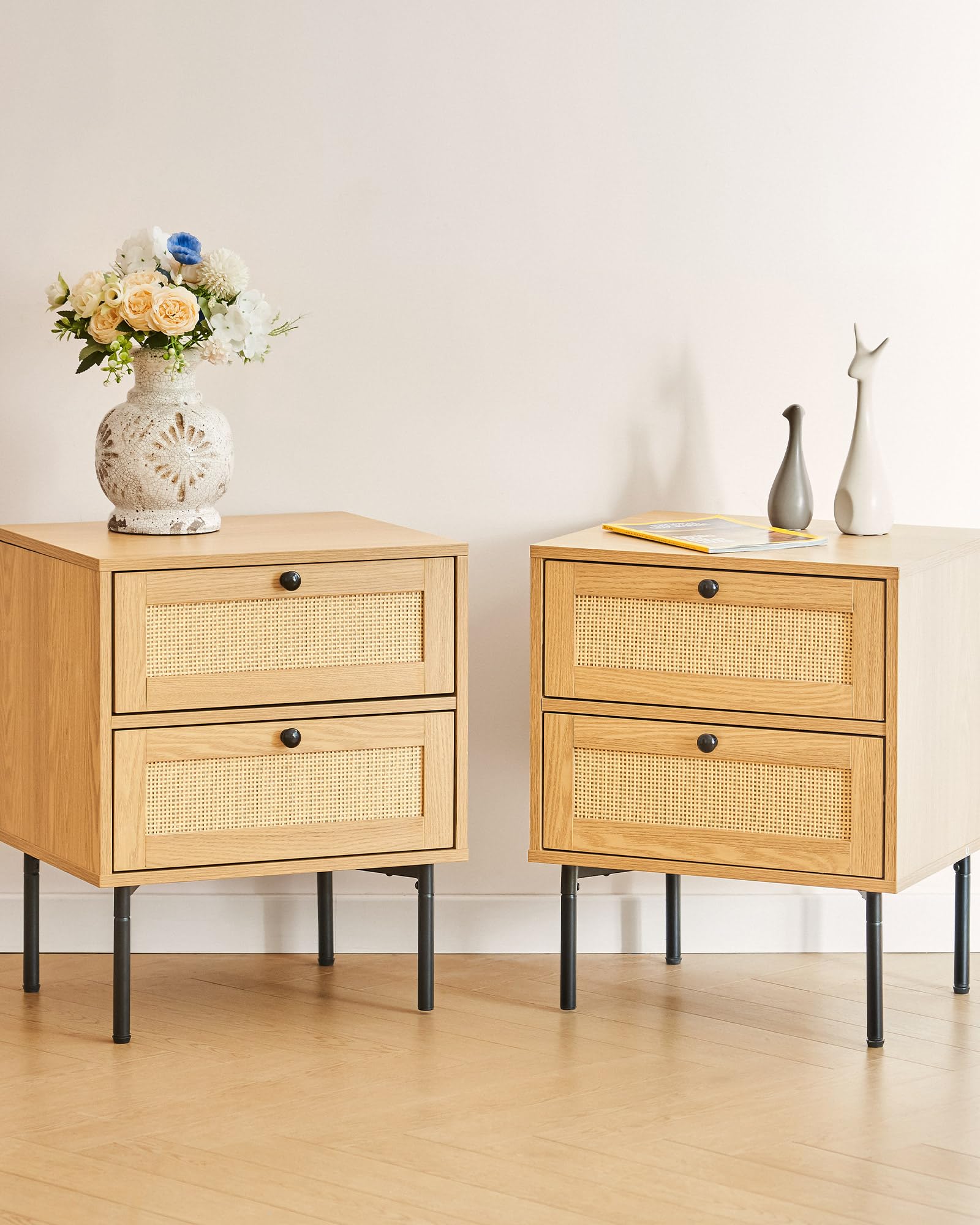 HOMCOM Set 2 Comodini con 2 Cassetti e Ripiano Inferiore in Bambù | Italy
