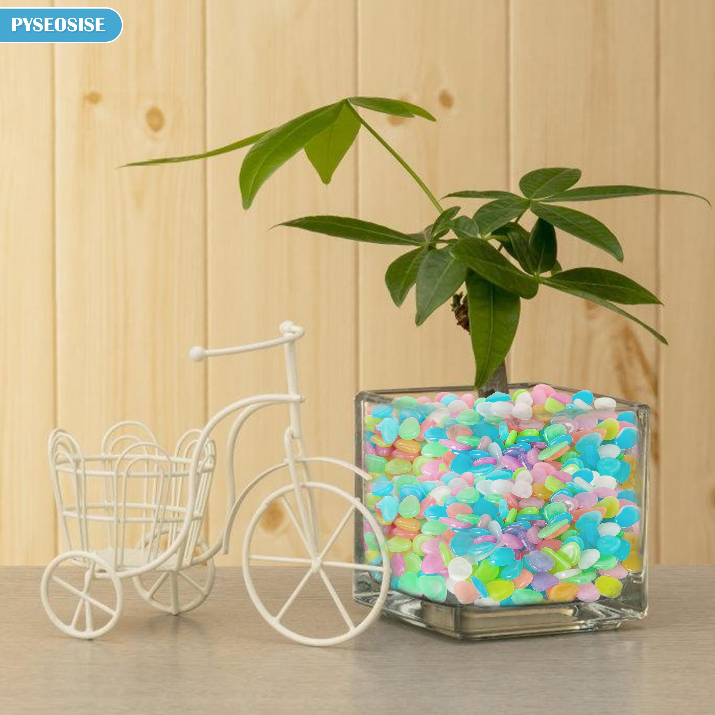 Pietre Luminose, 300 Pezzi Ciottoli Luminosi e 3000 Pezzi Sabbia Luminosa, Pietre Fluorescenti per Giardino Acquario Riempimento Vasi Decorazione