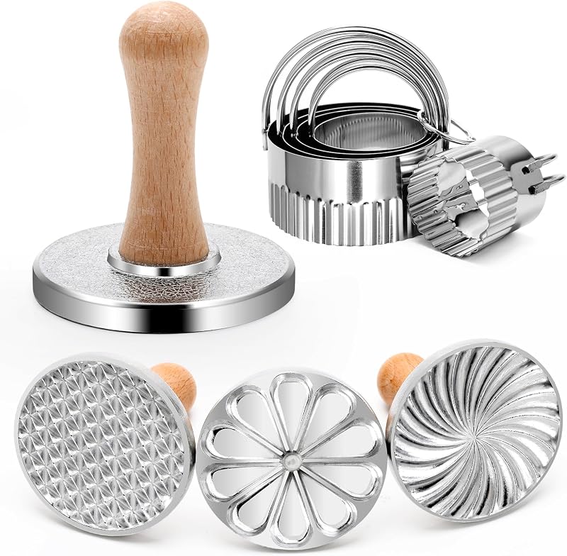 Juego de sellos y cortadores de galletas, 3 moldes, herramienta para cortar galletas de 5 tamaños | 3 sellos para galletas y cortadores de 5 tamaños, aleación de Zinc y acero inoxidable, juego de herramientas para hornear duradero para galletas y postres DIY