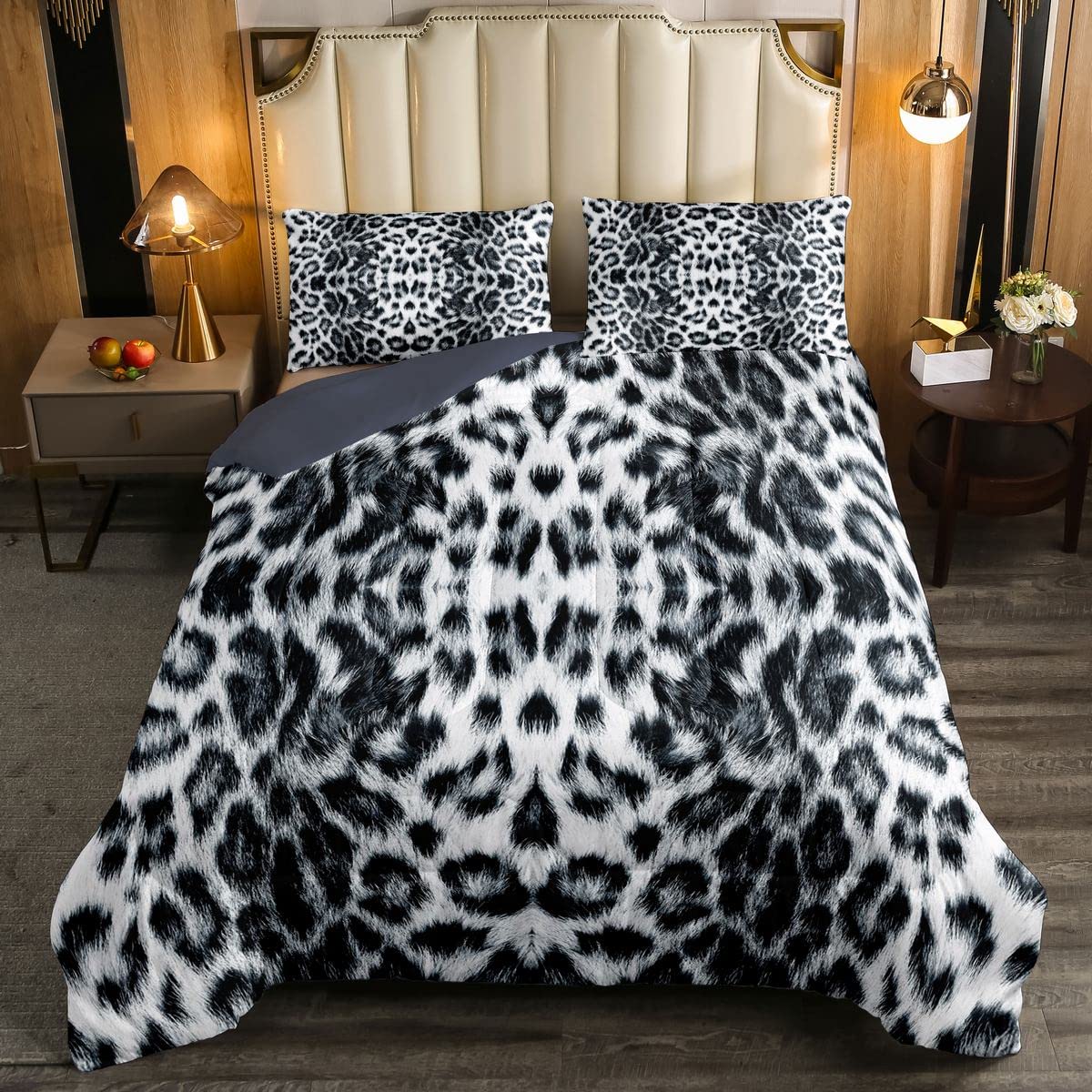 Bedding Piumino leopardato per ragazze ragazzi e bambini moderno in bianco e nero ghepardo set di biancheria da letto reversibile animali selvatici piumini leopardata con inserto per letto 230x220cm