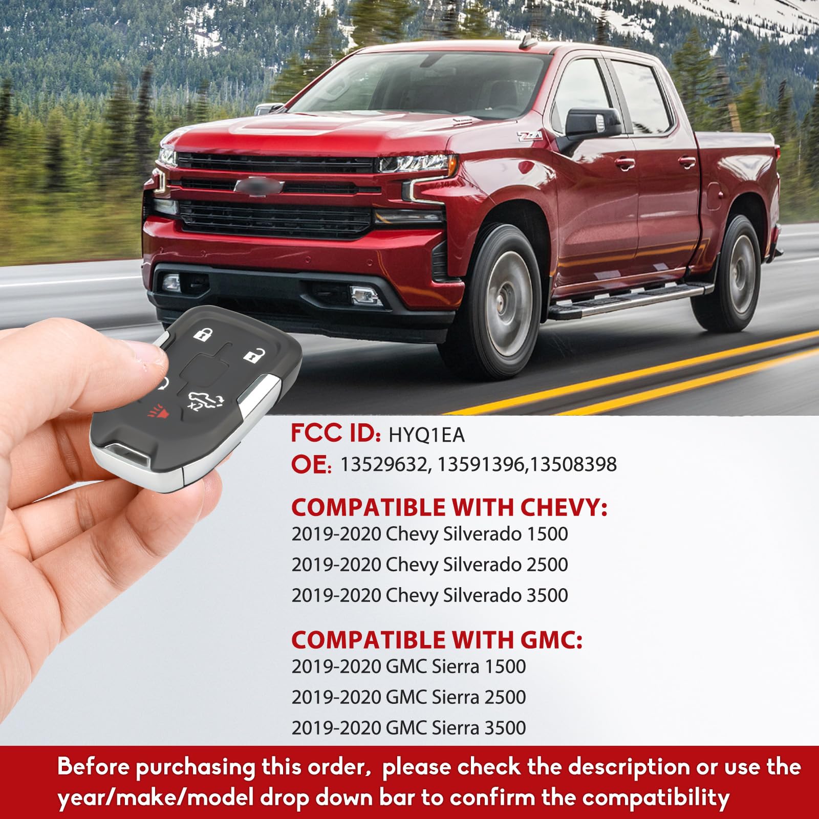Genuine OEM Style Remote Smart Key Fob For 2019-2022 Chevy Silverado (1500, 2500, 3500) – HYQ1EA, Part #13529632.