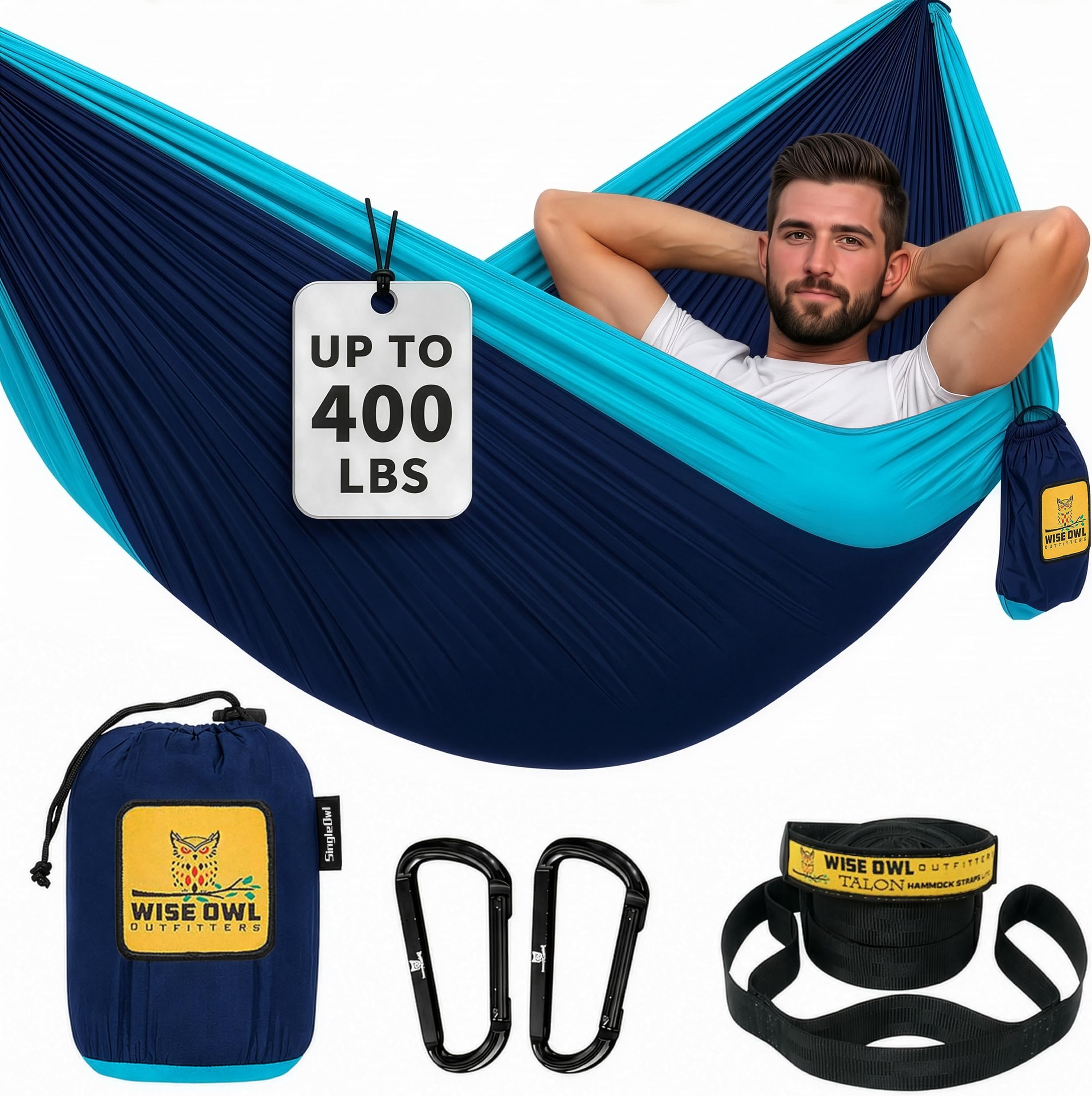 Wise Owl Outfitters Hammock - Single and Double Camping Hammocks for Outdoor Backpacking, Survival or Travel - Portable, Lightweight Parachute Nylon, Single Owl