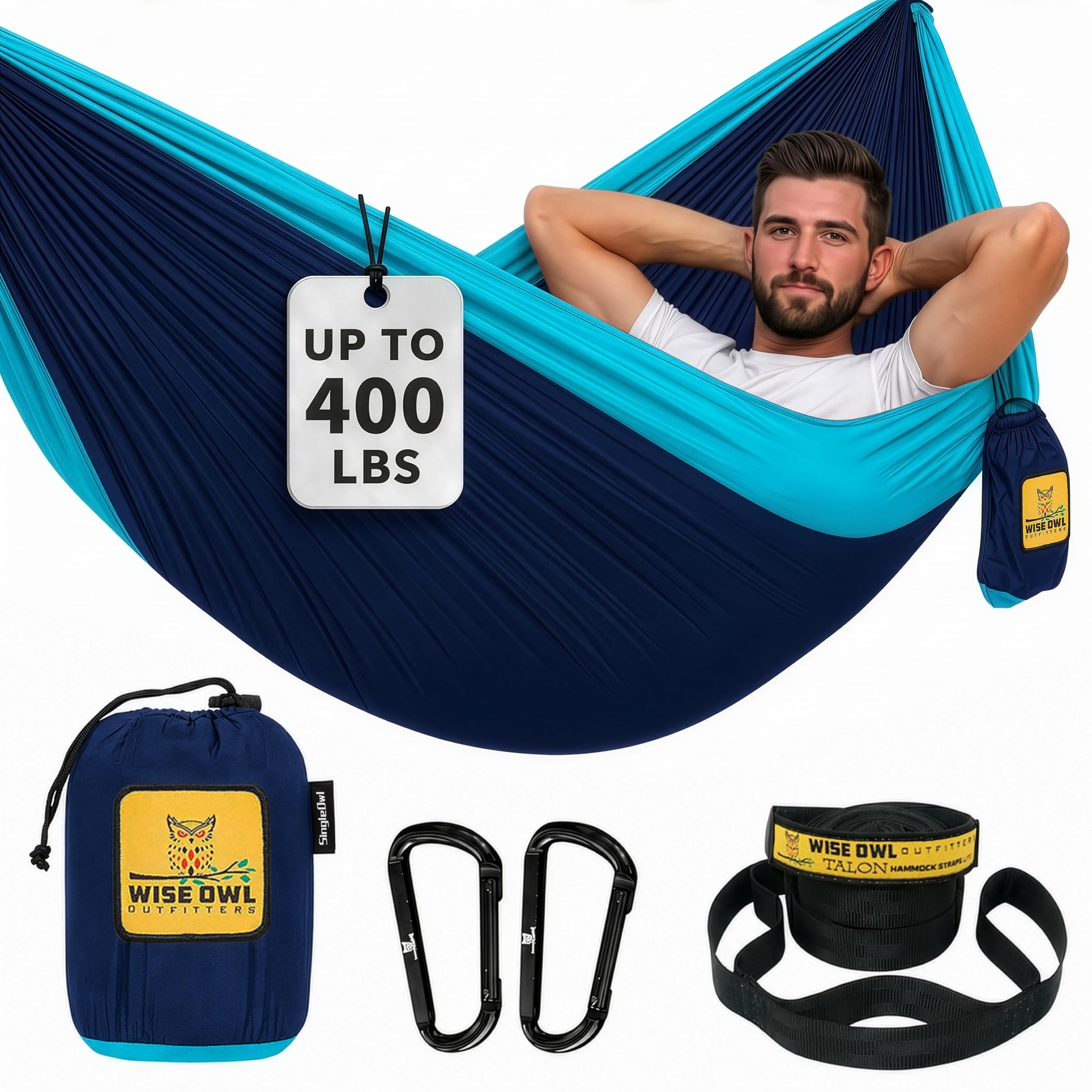 Wise Owl Outfitters Camping Hammock – up to 500lbs Portable Hammock with Tree Straps - Travel, Backpacking, Hiking, Outdoors Camping Gear - Single or Double