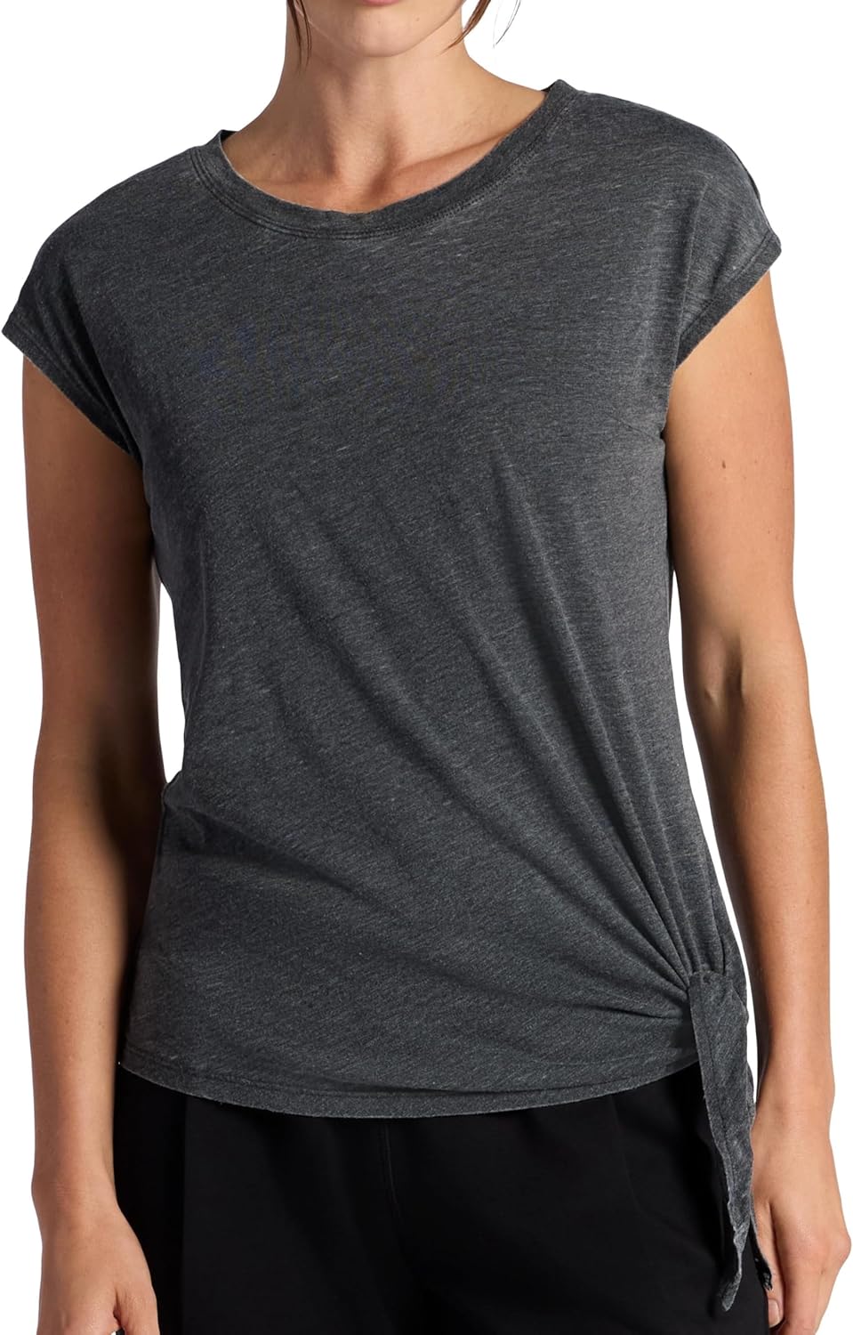 Gaiam Womens Burnout Tie Crewneck T-Shirt with Adjustable Hem, Relaxed Fit, Lightweight Breathable Material