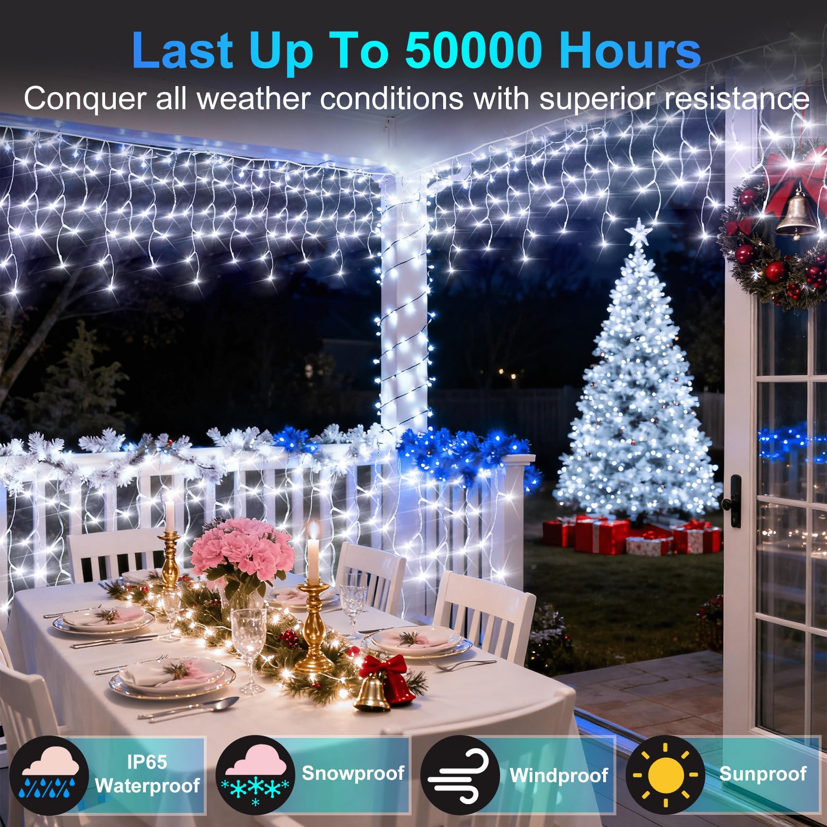 QUHUATU 810 LED 82FT Weihnachtslichter, 180 Tropfen, wasserdichte Eiszapfenlichter, 12 Modi, extra langer Vorhang, transparenter Draht für Schlafzimmer, Innen/Außen, Traufen, Fenster, Dach