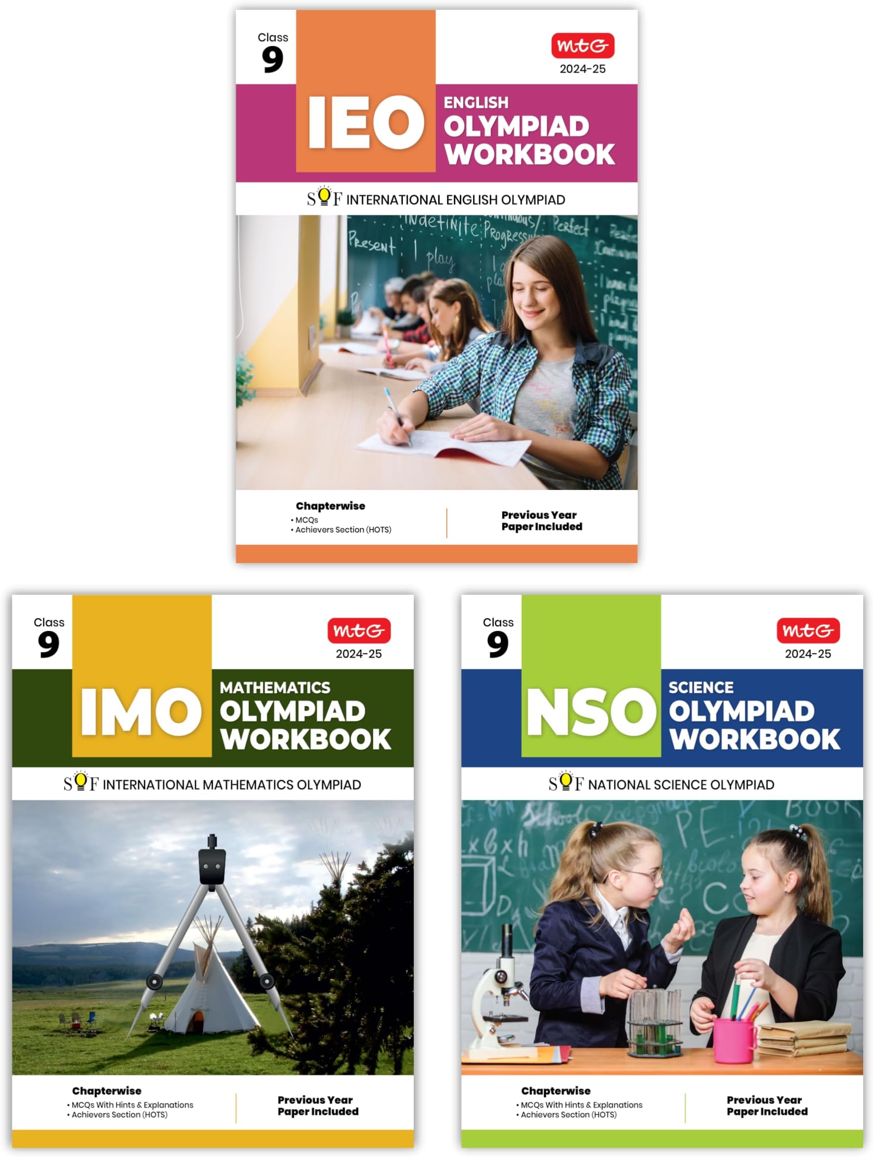 MTG NSO-IMO-IEO (Science, Mathematics & English) Olympiad Workbook Combo Class-9 (Set of 3 Books) | MCQs, Previous Years Solved Paper & Achievers Section - SOF Olympiad Preparation Books For 2024-25 Exam Product Bundle – 1 April 2024