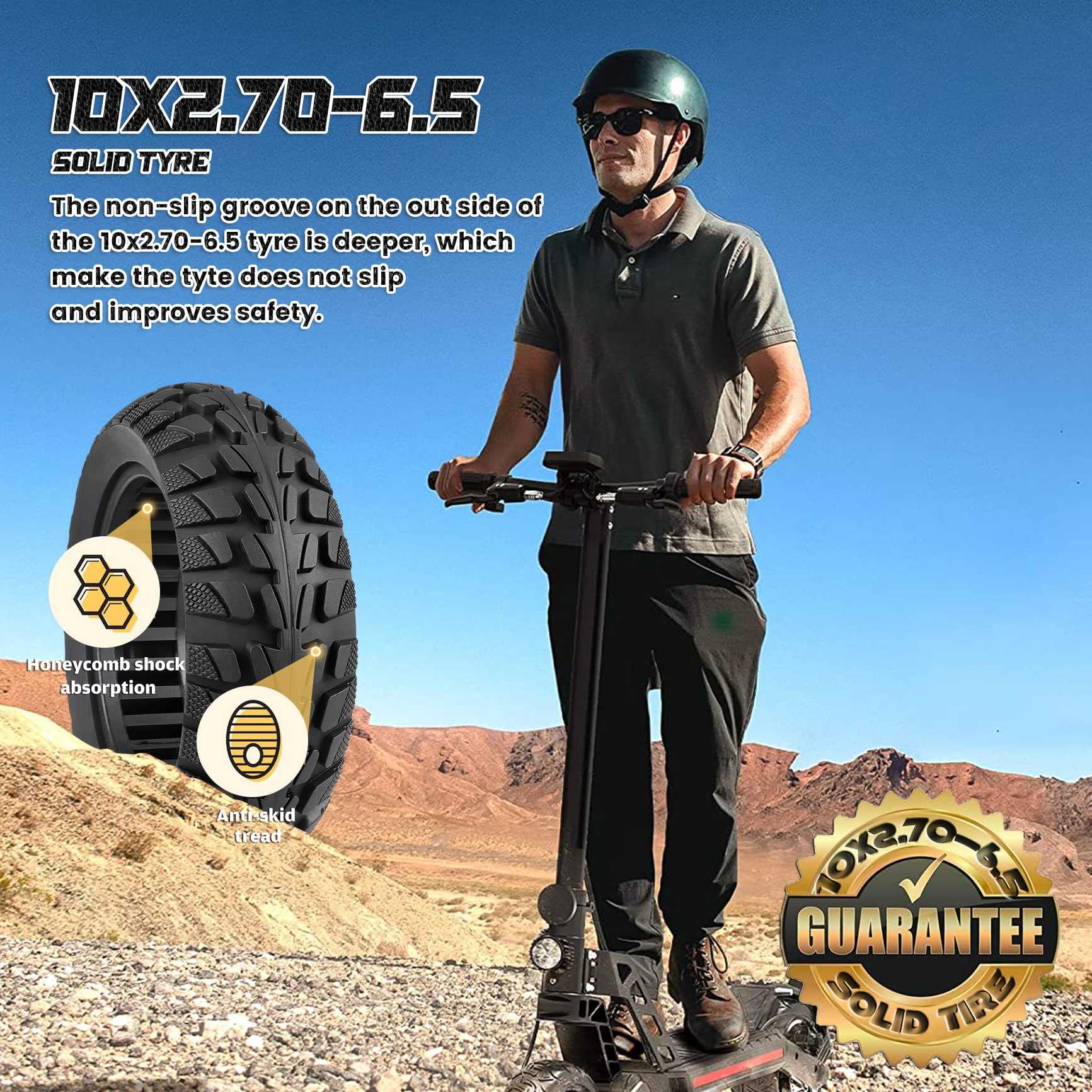 Pneu Plein 10x2.70-6.5 - Chambre à air Pleine nid d'abeille 70/65-6.5 - Pneus de Remplacement - Roues Avant/arrière de Rechange avec démonte-Pneu - Roues antidérapantes pour Scooter électrique