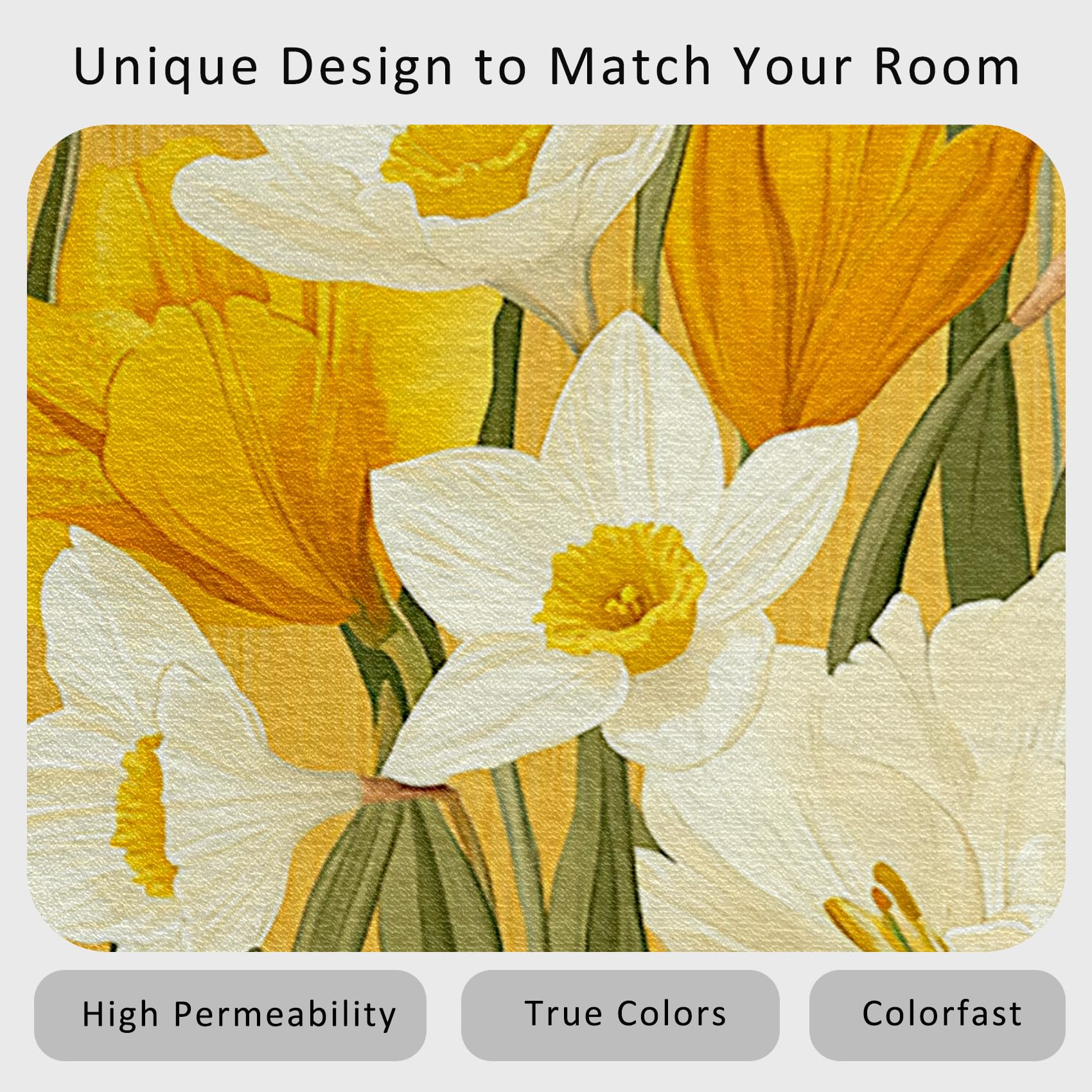 Generisch Läufer Flur Gelb Narzisse Floral, Waschbarer Teppich Läufer Frühling Blumen 65x180, Küchenteppich, Eingangsbereich, Bettvorleger, Schlafzimmer Deko, rutschfest, Kurzflor j3063