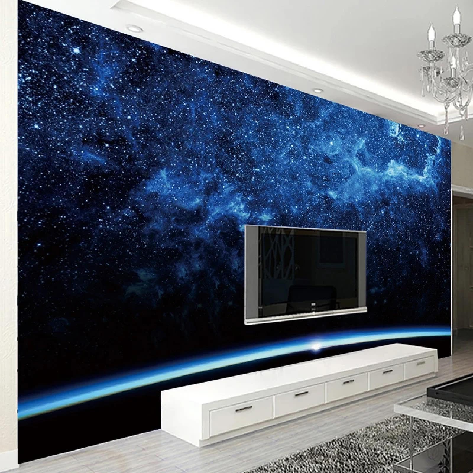Papier peint mural 3D ciel étoilé bleu pour salon et chambre