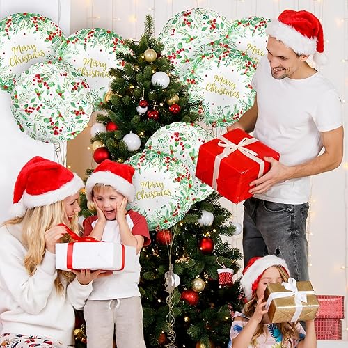 Miniatura 4 de 10 decoraciones de fiesta de Navidad, globos de papel de aluminio de Feliz Navidad, diseño de acebo desechable de temporada para Navidad,