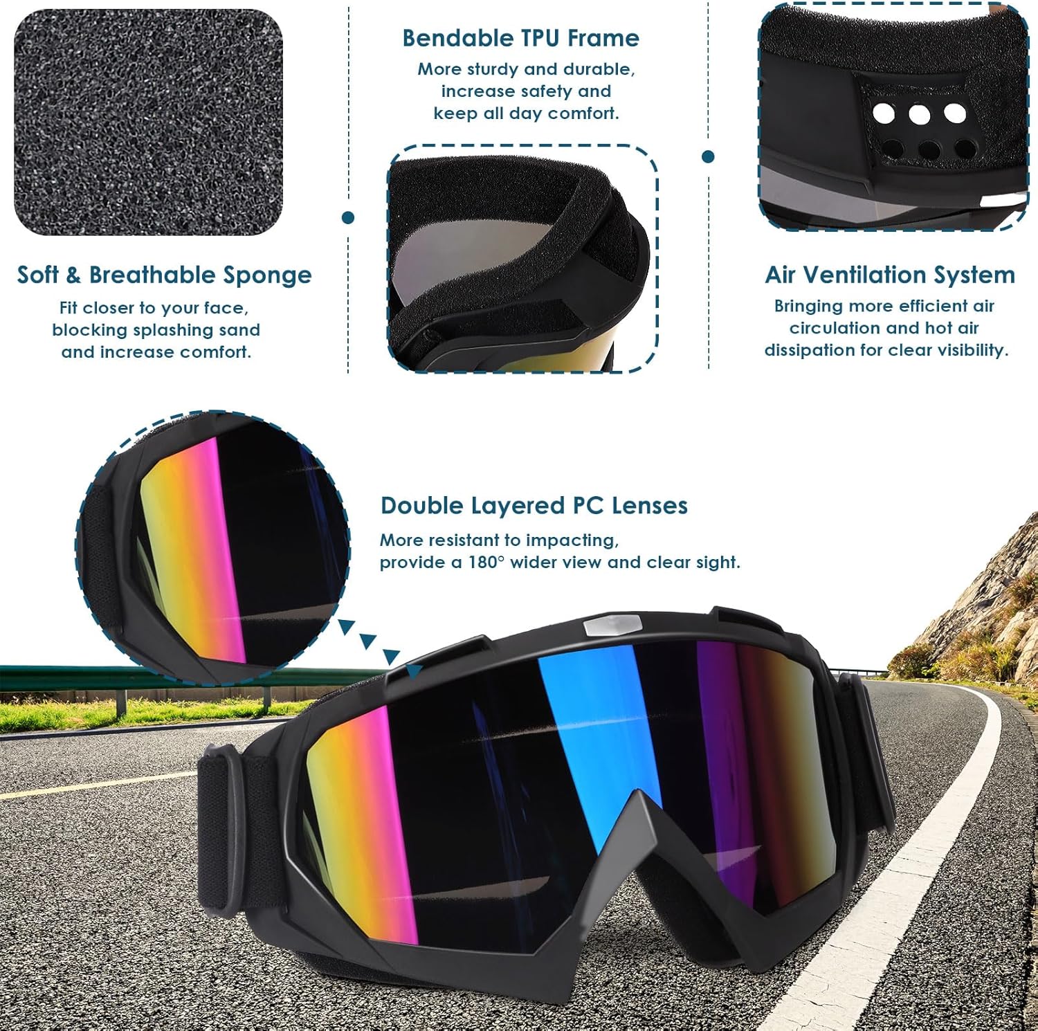 OXG Dirt Bike ATV Motorcycle Goggles, Motorcycle Glasses for Men Motocross Riding Protective Eyewear Ski Goggles - Image 6