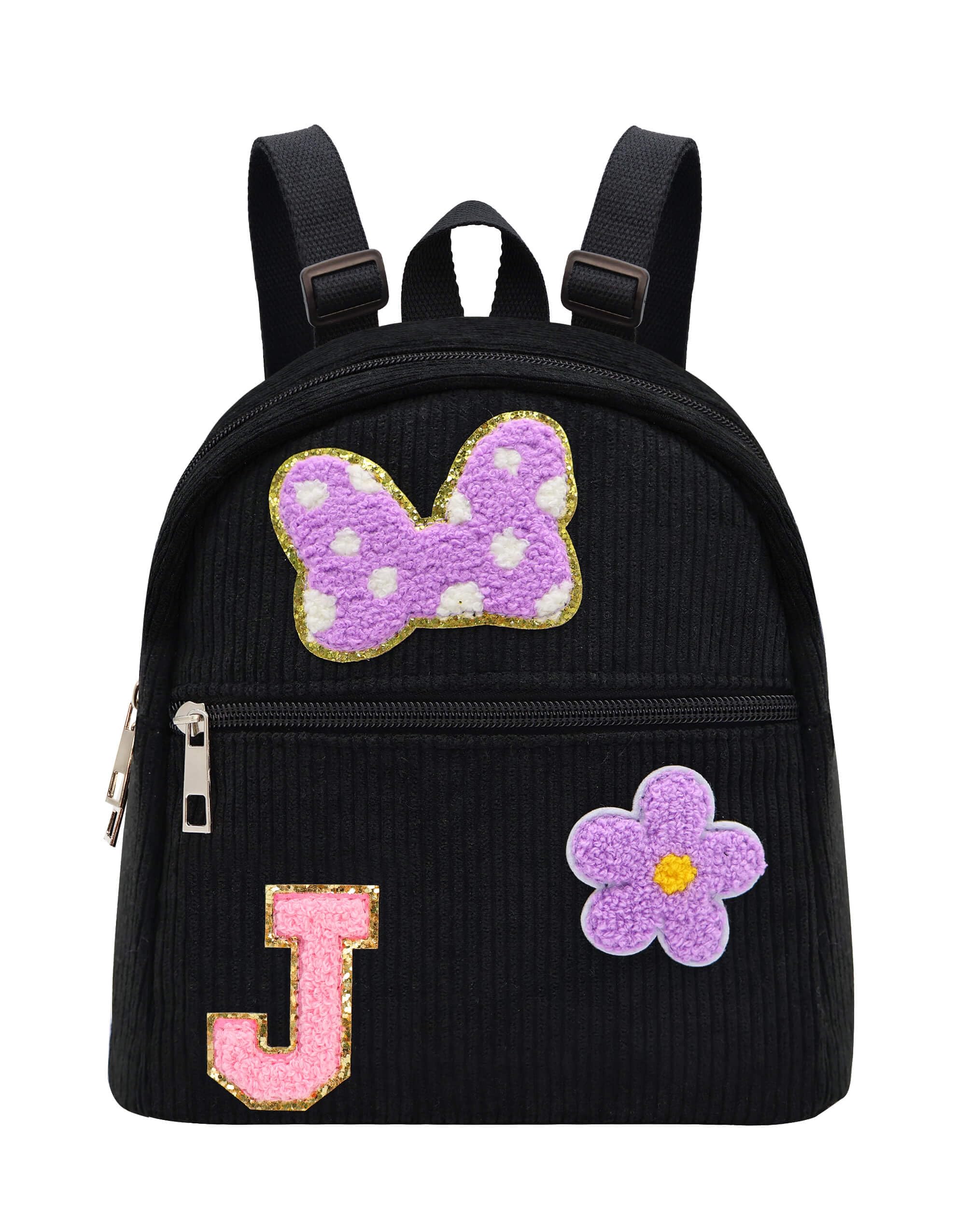 2 3 4 5 6 Year Old Girl Gifts Chenille Initial Mouse Bow Mini Backpack, Corduroy Toddler Backpacks Christmas Birthday Gifts for Girls 2-4 5-6, Black