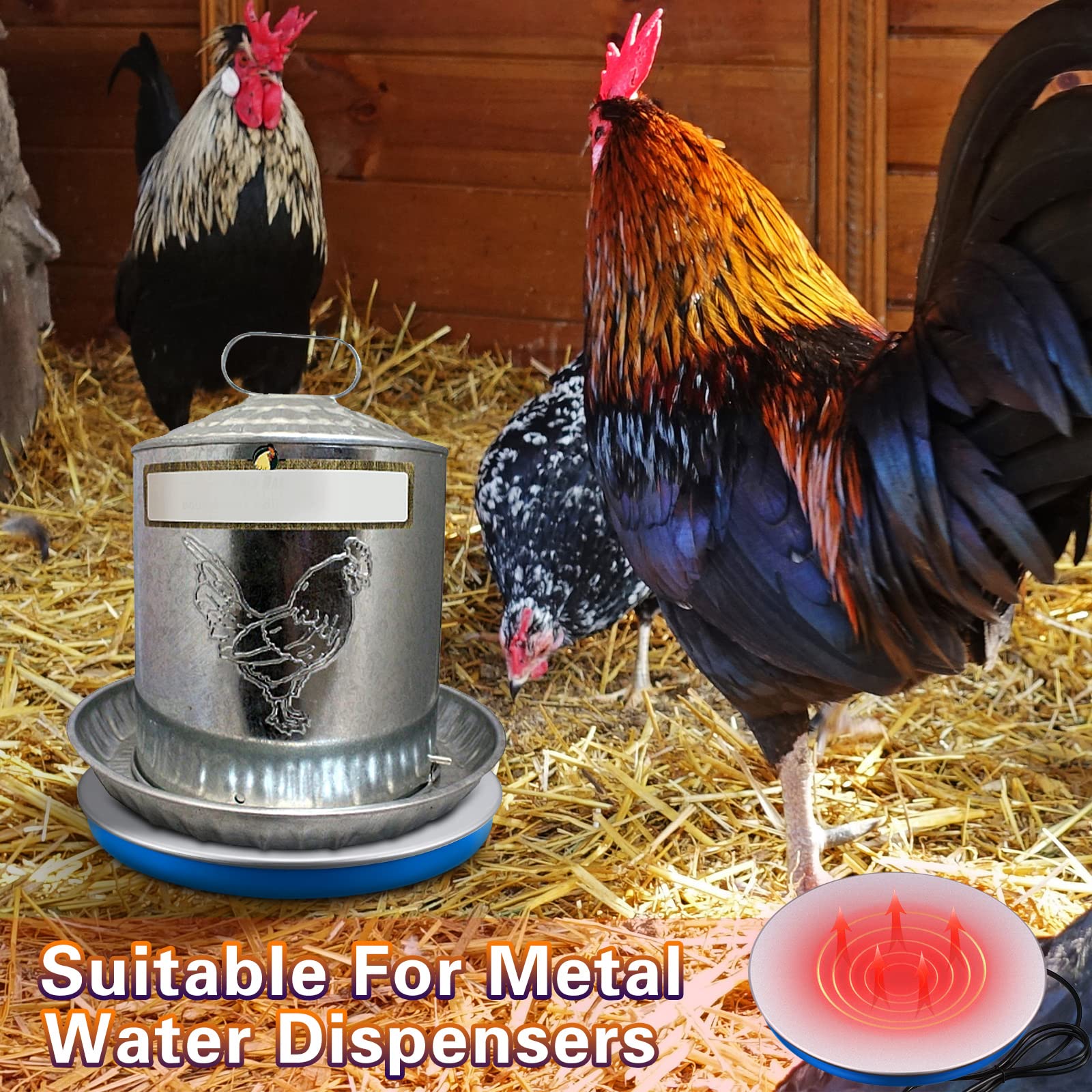 Paquete de 2 calentadores de agua para pollo, base de calentador de agua para aves de corral, almohadilla calentada, descongelador, base calentada, fuentes de aves de corral, accesorios con cable de