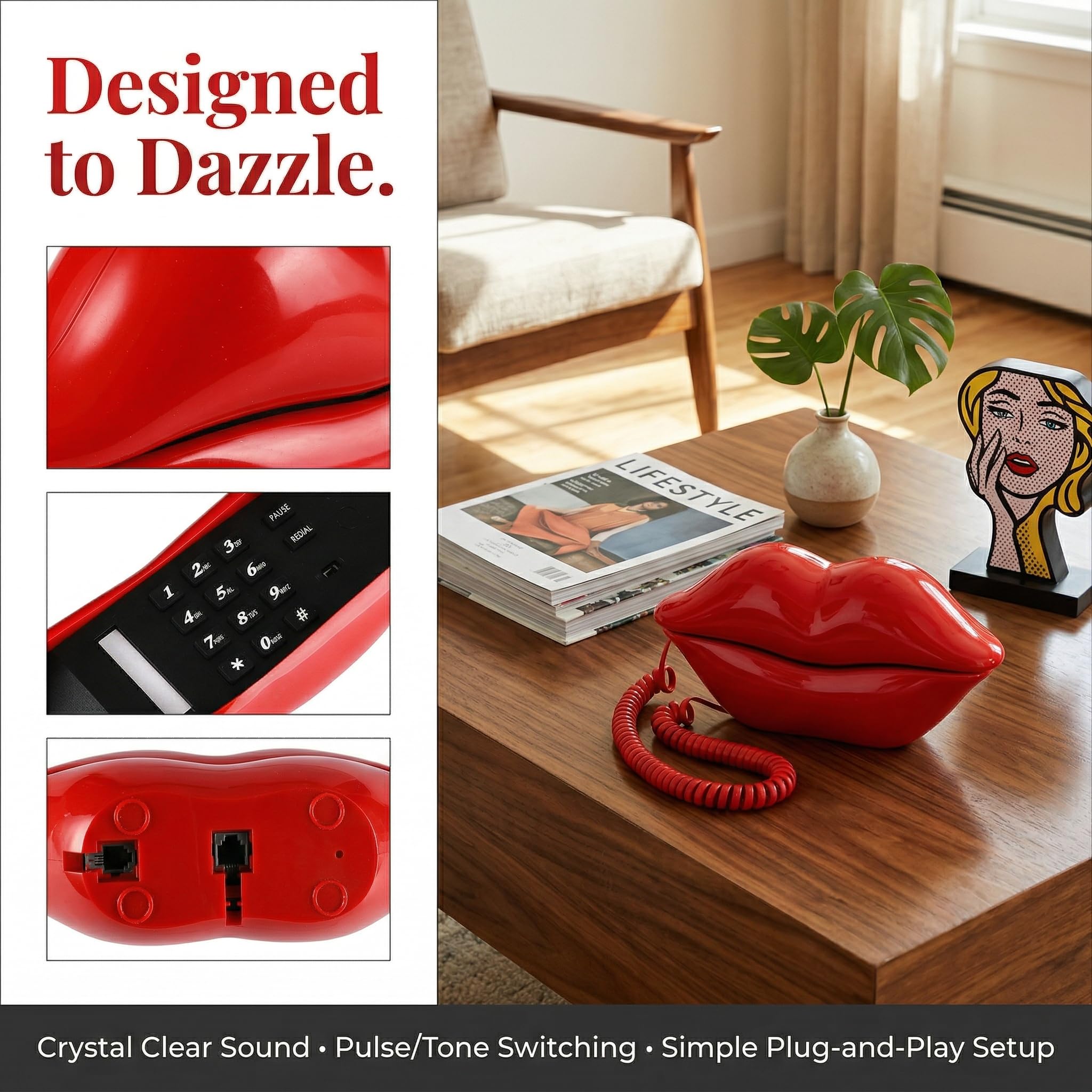 Amazon.com : Suwimut Red Mouth Telephone, Wired Novelty Cute Sexy