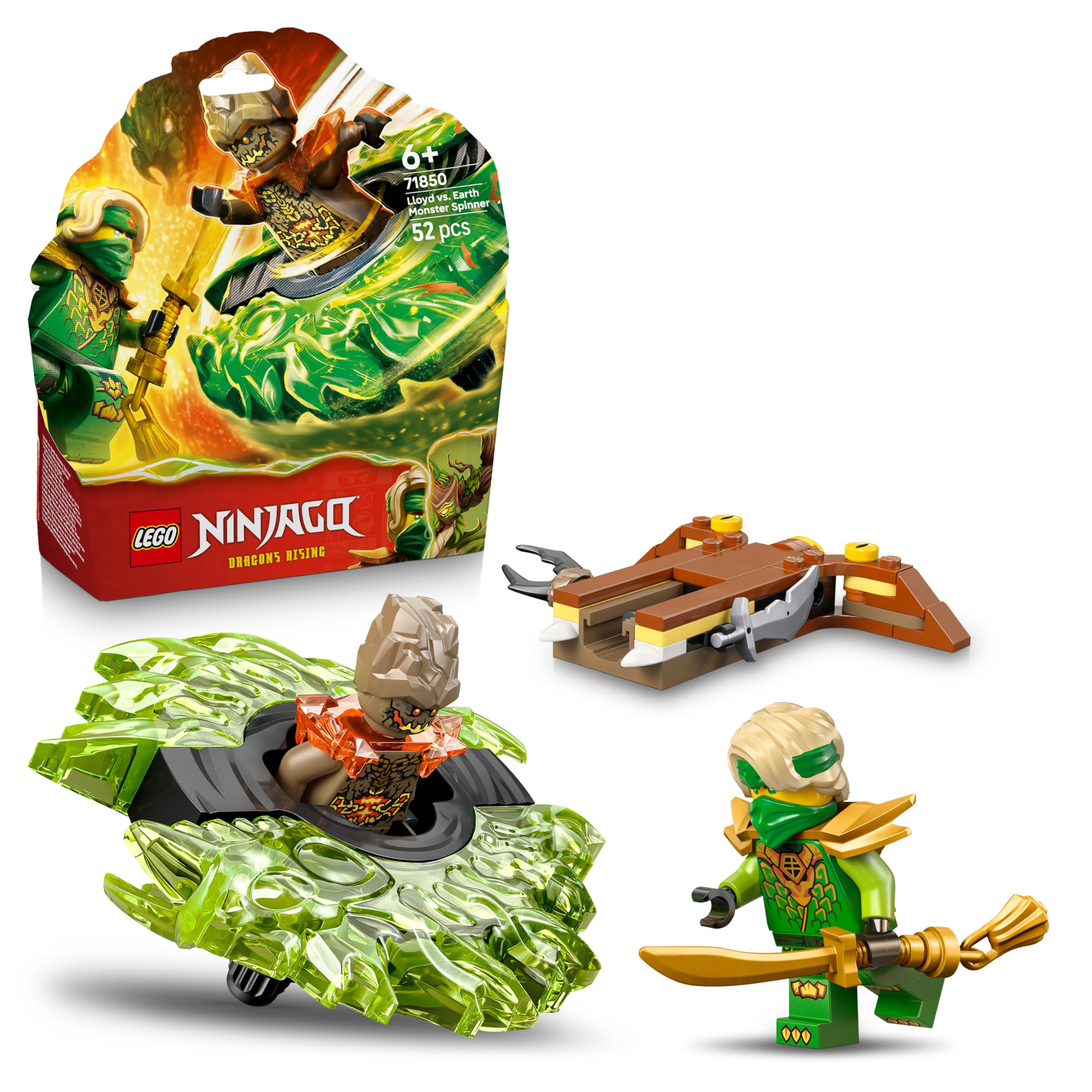 LEGO NINJAGO Lloyd vs. Erdmonster-Spinner - Ninja Spielzeug mit Abschussvorrichtung, Kampfkreiseln und 2 Minifiguren für Jungen & Mädchen - Geschenk für Kinder ab 6 Jahren - 71850