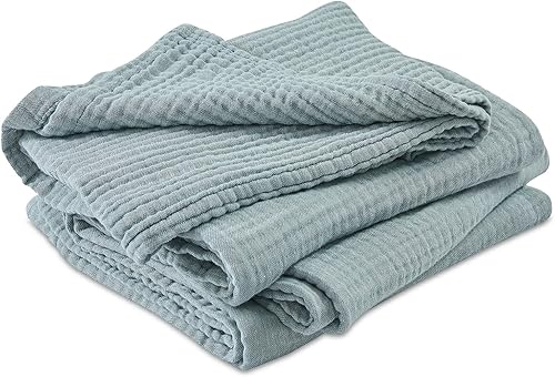 Miniatura 7 de EMME Manta Decorativa Grande de Muselina de Algodón para Sofá, Gasa Transpirable Suave y Ligera, Mantas de Cama para Adultos (Verde Azulado 31 -