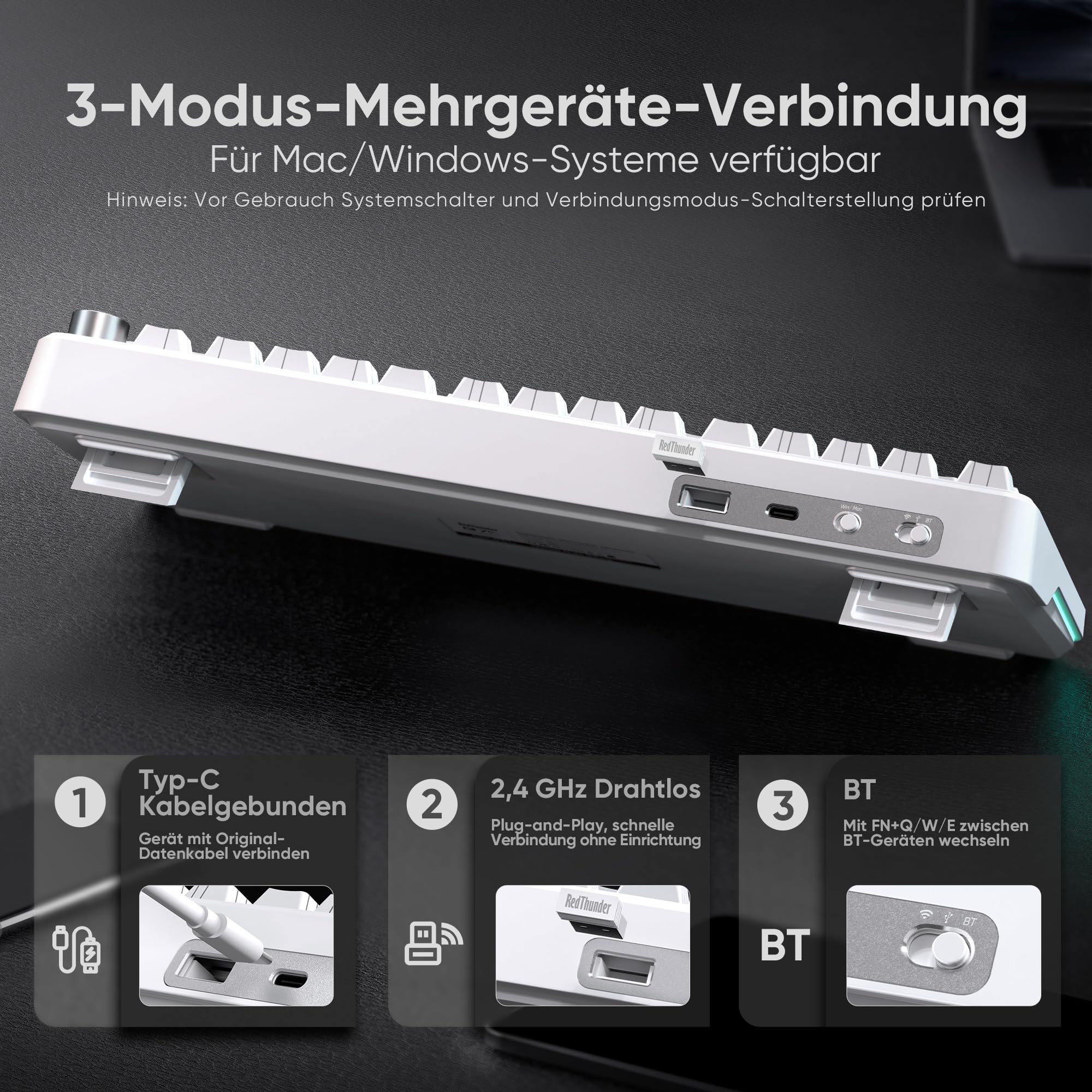 RedThunder K75 Tastiera meccanica da gioco, QWERTY (contorno bianco)