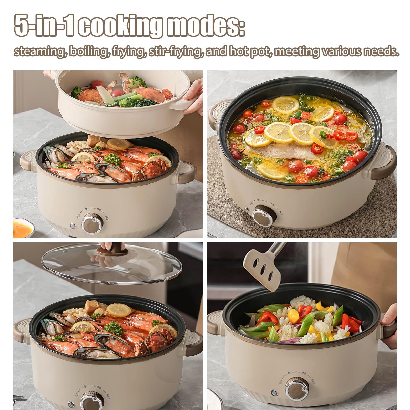 Hot Pot - Pentola elettrica portatile con vapore, 4,6 l, 1000 W, multifunzione Hotpot 3 livelli per arrostire ramen, fonduta, padella elettrica per dormitorio/campeggio/casa