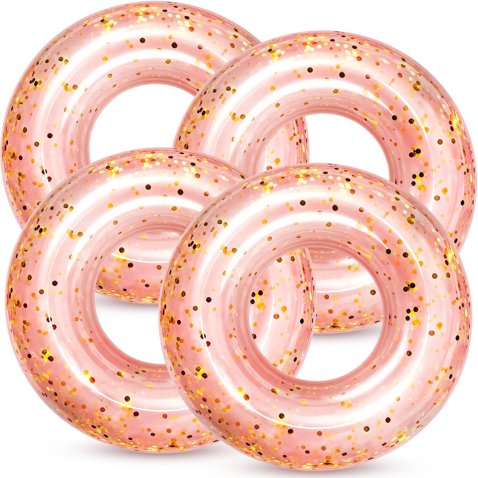 ShinyRelief 4 Pcs 42 Inch Large Inflatable Pool Float Tube for Adults Inflatable Swim Ring Colorful Glitter Sparkly Confetti Swim Ring Beach Summer Swimming Pool Float (Rose Gold)