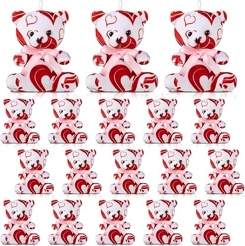 Vista 7 de Haull 18 piezas de animales de peluche en forma de corazón de copo de nieve de invierno, osos de peluche, regalos a granel, mini juguetes de peluche