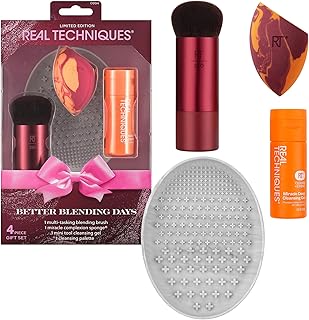 Real Techniques Better Blending Days Limited Edition 4-Piece Holiday Makeup Gift Set, Makeup Sponge, Makeup Brush & Cleansing Tools, Vegan & Cruelty-Free Beauty Kit