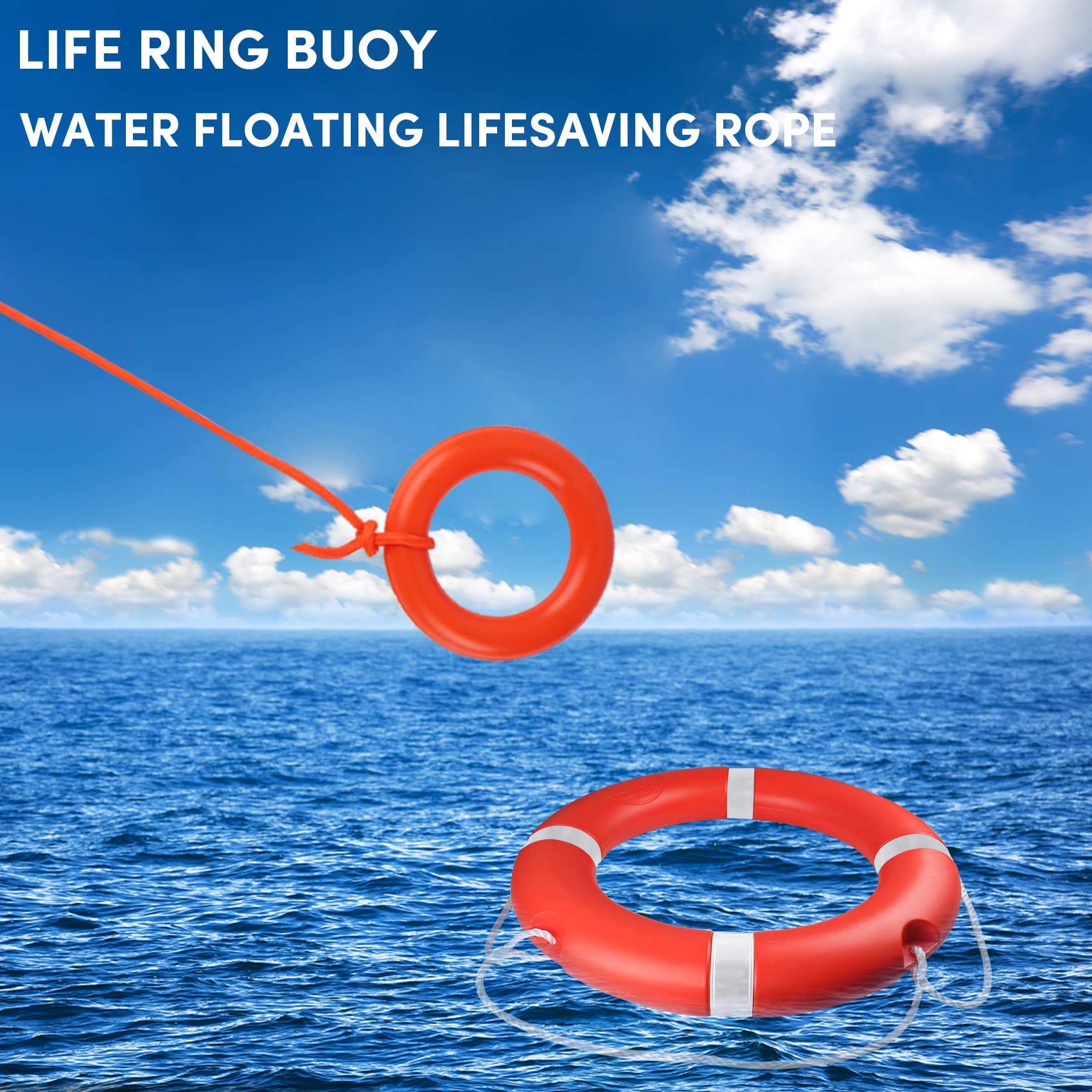 Rettungsring, Schwimmring für Pool, Schwimmbad mit schwimmendem Rettungsseil, Sicherheits-Wurfringe für Boote mit reflektierendem Band, inklusive S-förmiger Halterung, 71,1 cm