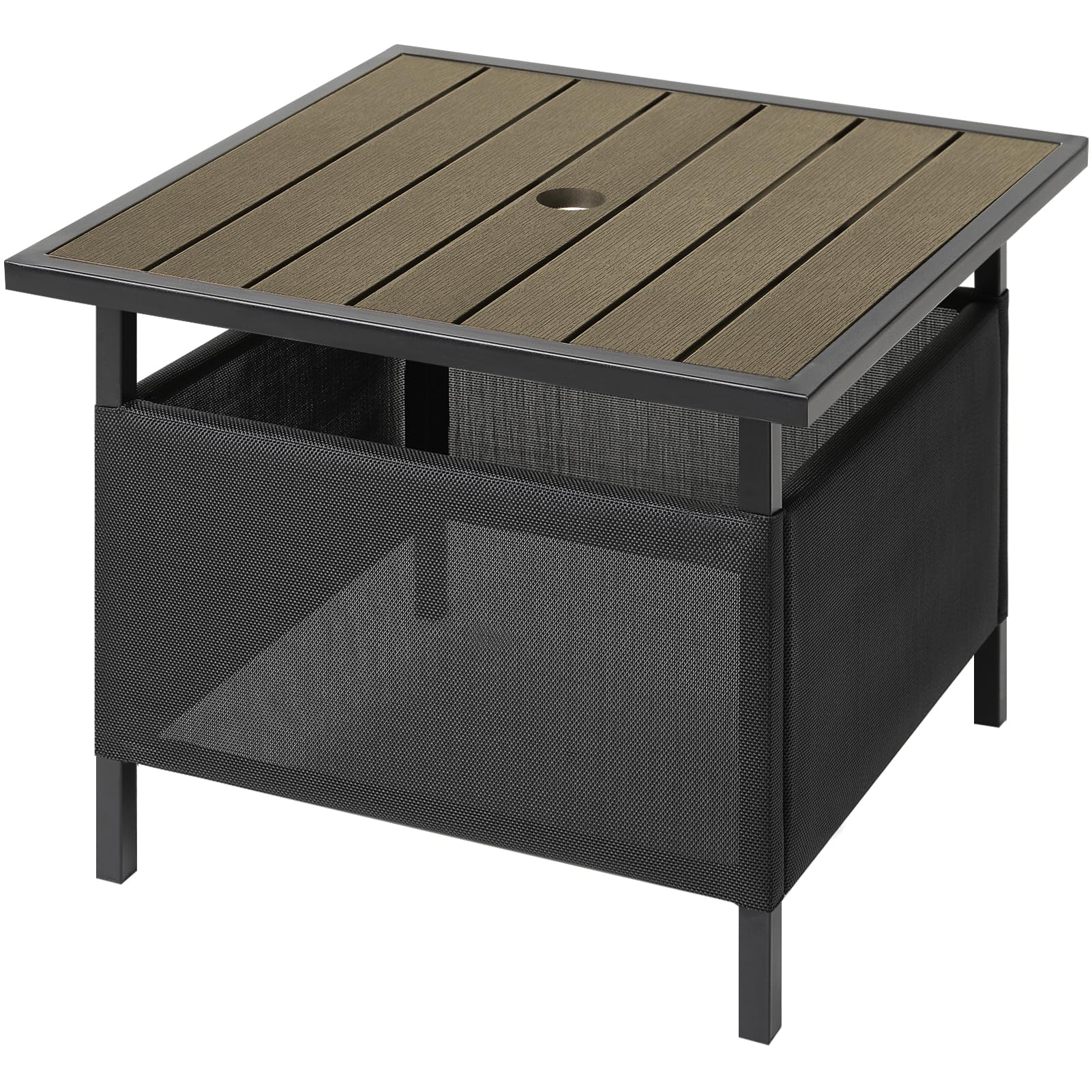 Photo 1 of LZRS Adirondack Square Outdoor Side Table with Umbrella Hole, Pool Composite Patio Table,HDPE End Tables for Backyard,Pool, Indoor Companion, Easy Maintenance & Weather Resistant(Light Brown)