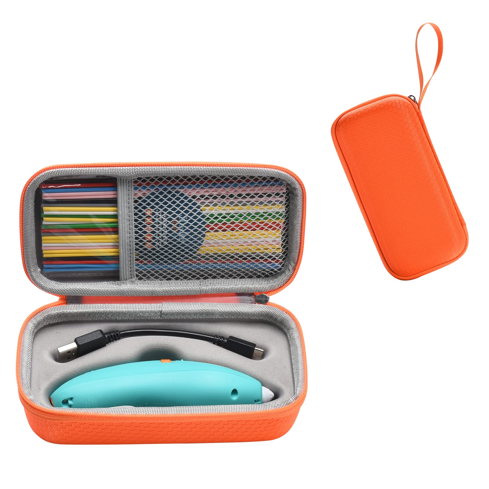 Custodia rigida compatibile con 3Doodler Start&Essentials, set di penne 3D, custodia adatta per bambini per trasportare penne con stampa 3D e ricariche in plastica 3(arancione)